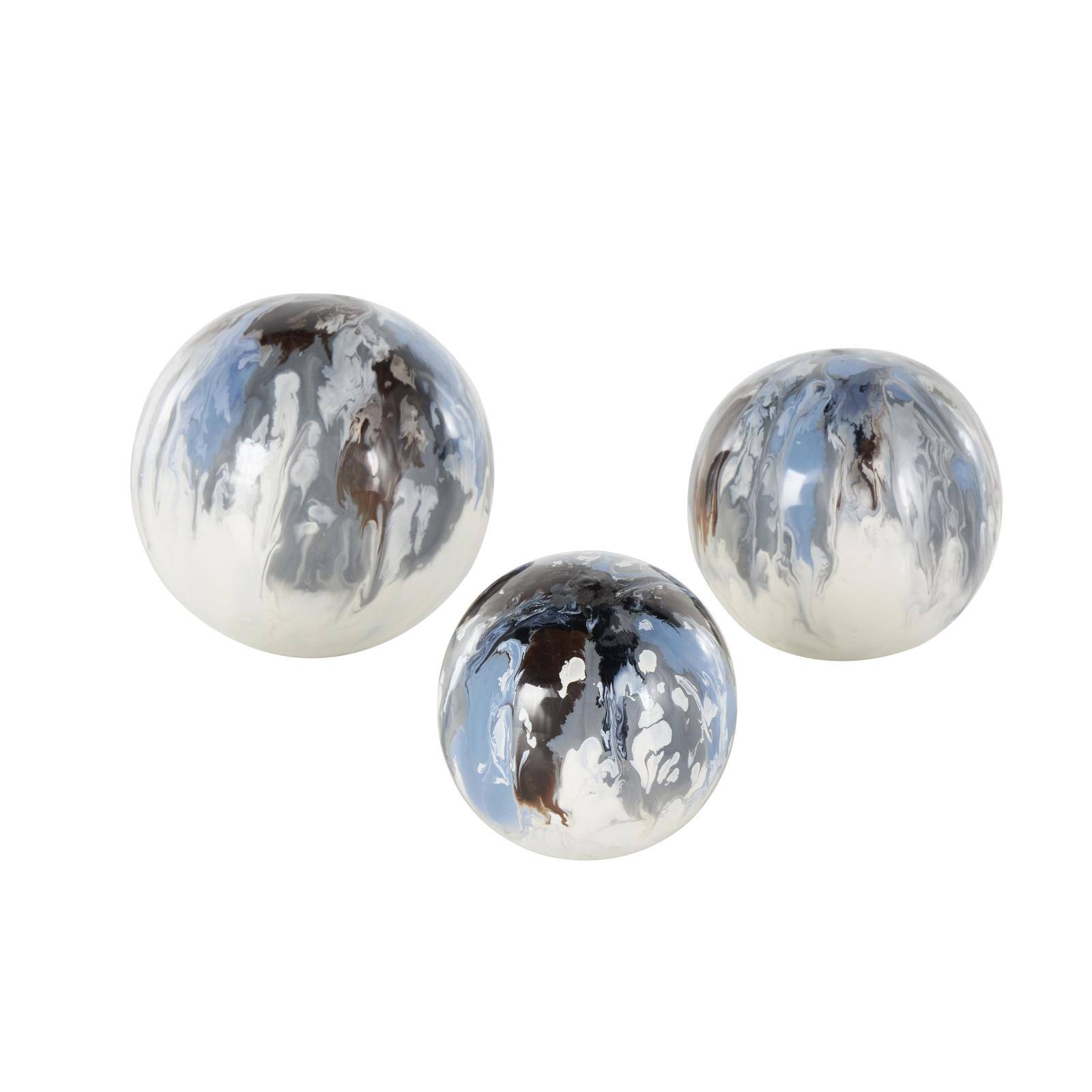 Blue, Brown &#x26; Cream Metal Abstract Swirl Orbs &#x26; Vase Filler Set