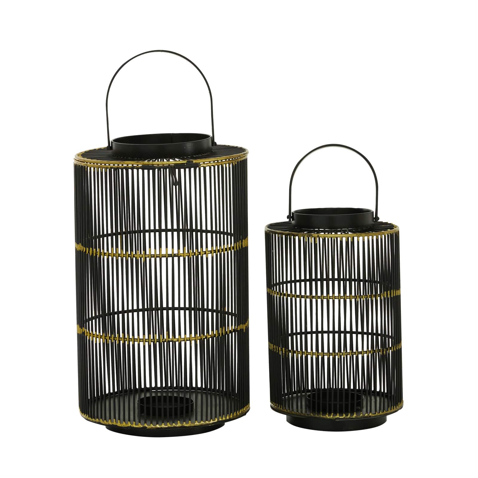 Set of 2" Black Metal Contemporary Lantern, 11", 16"