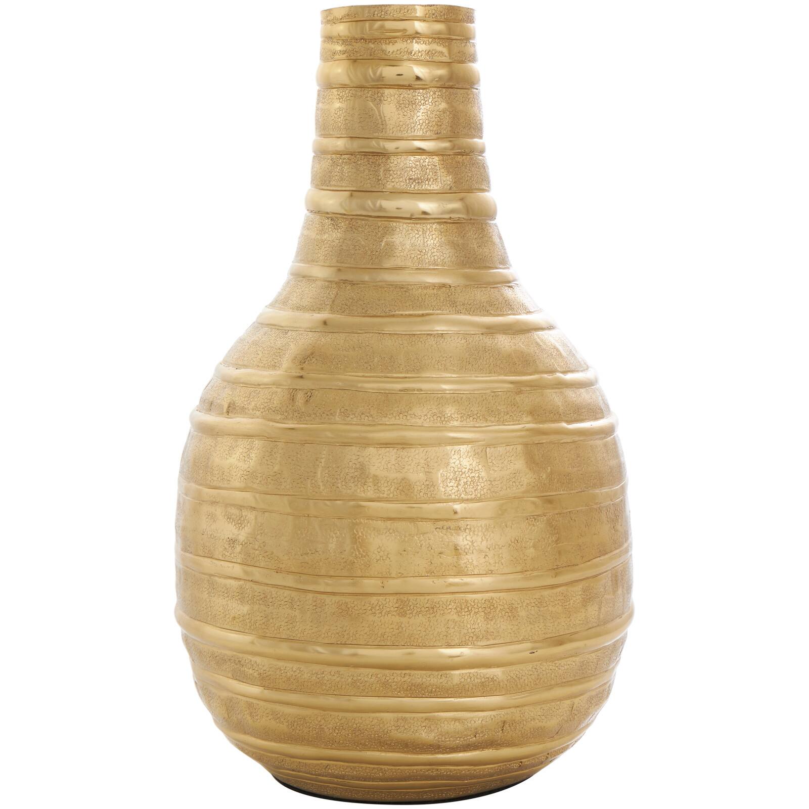 13" Gold Metal Snakeskin Inspired Vase with Dimensional Linear Accents