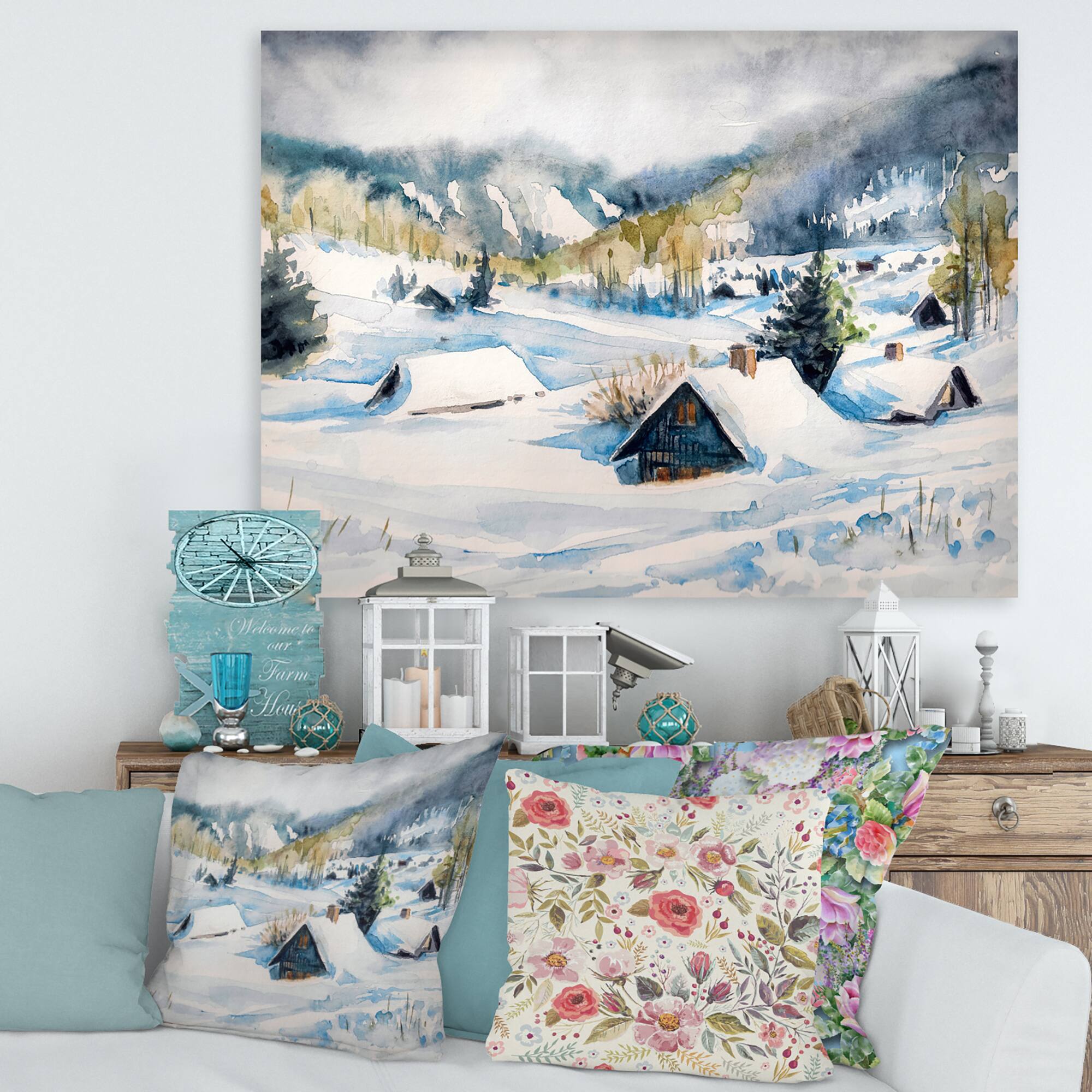 Designart - Mountain Village In Winter