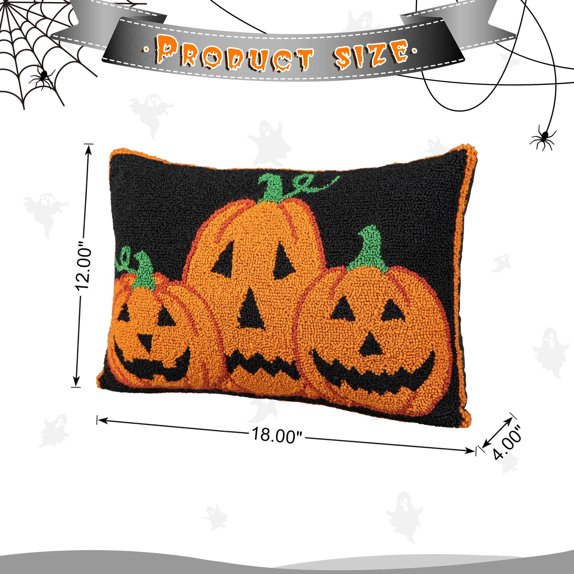 Glitzhome&#xAE; 18&#x22; x 12&#x22; Hooked Halloween Pumpkins Pillow