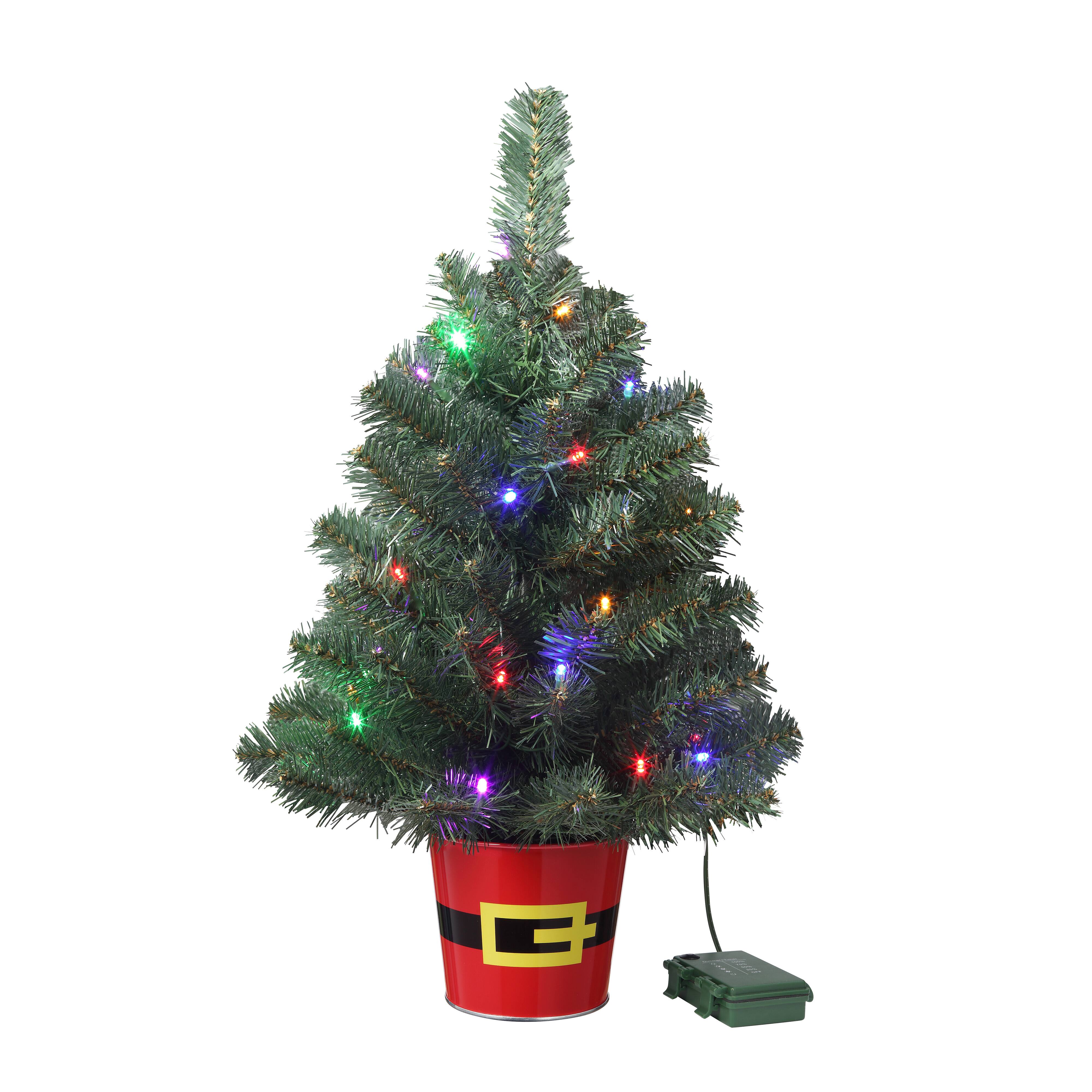 20" Pre-Lit Night Night™ Classic Pine Artificial Tabletop Christmas Tree in Santa Belt Base, Multicolor LED Lights