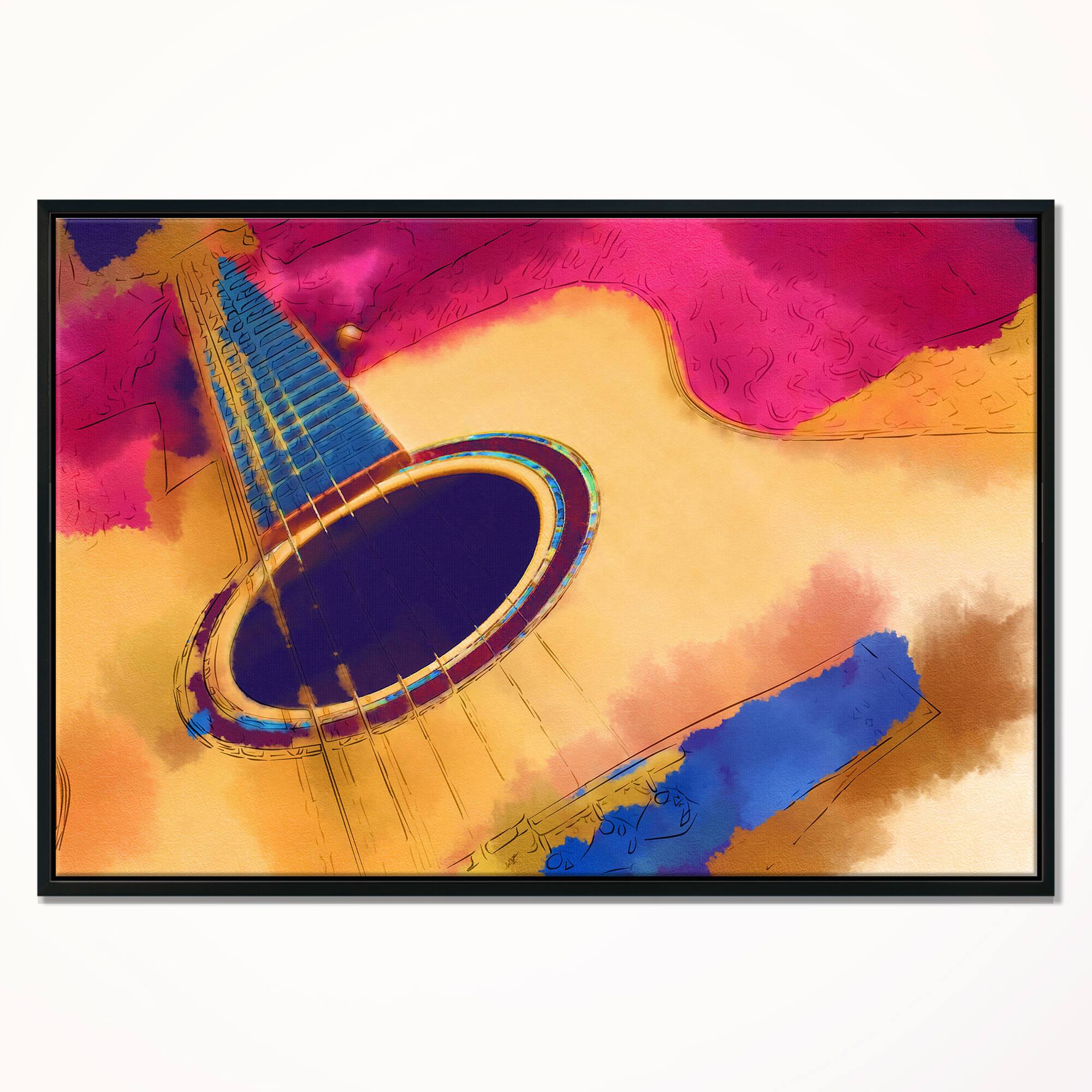 Designart - Listen to the Colorful Music - Music Canvas Art Print in Black Frame