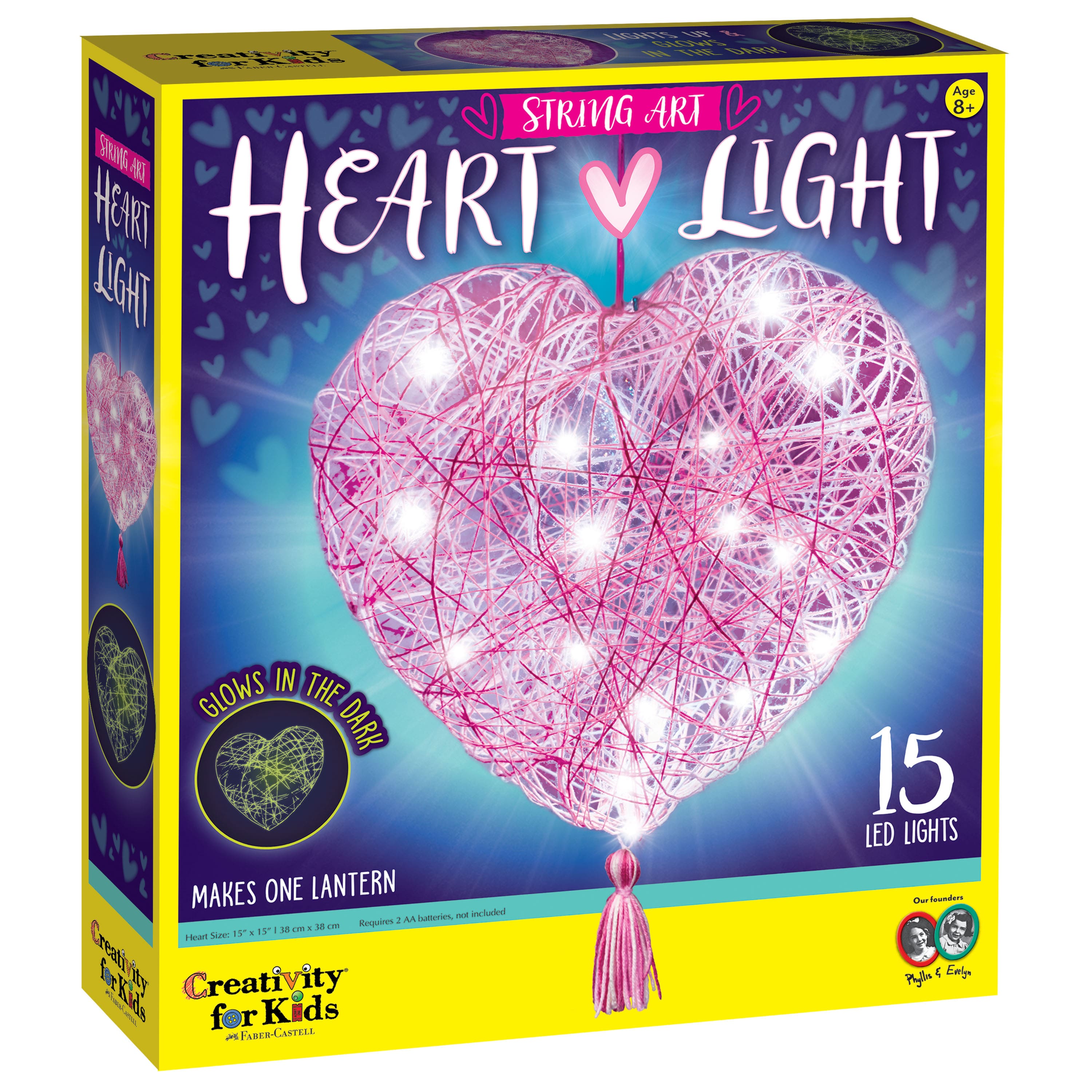 3D String Art Kit for Kids - Makes a Light-Up Heart Lantern - 20