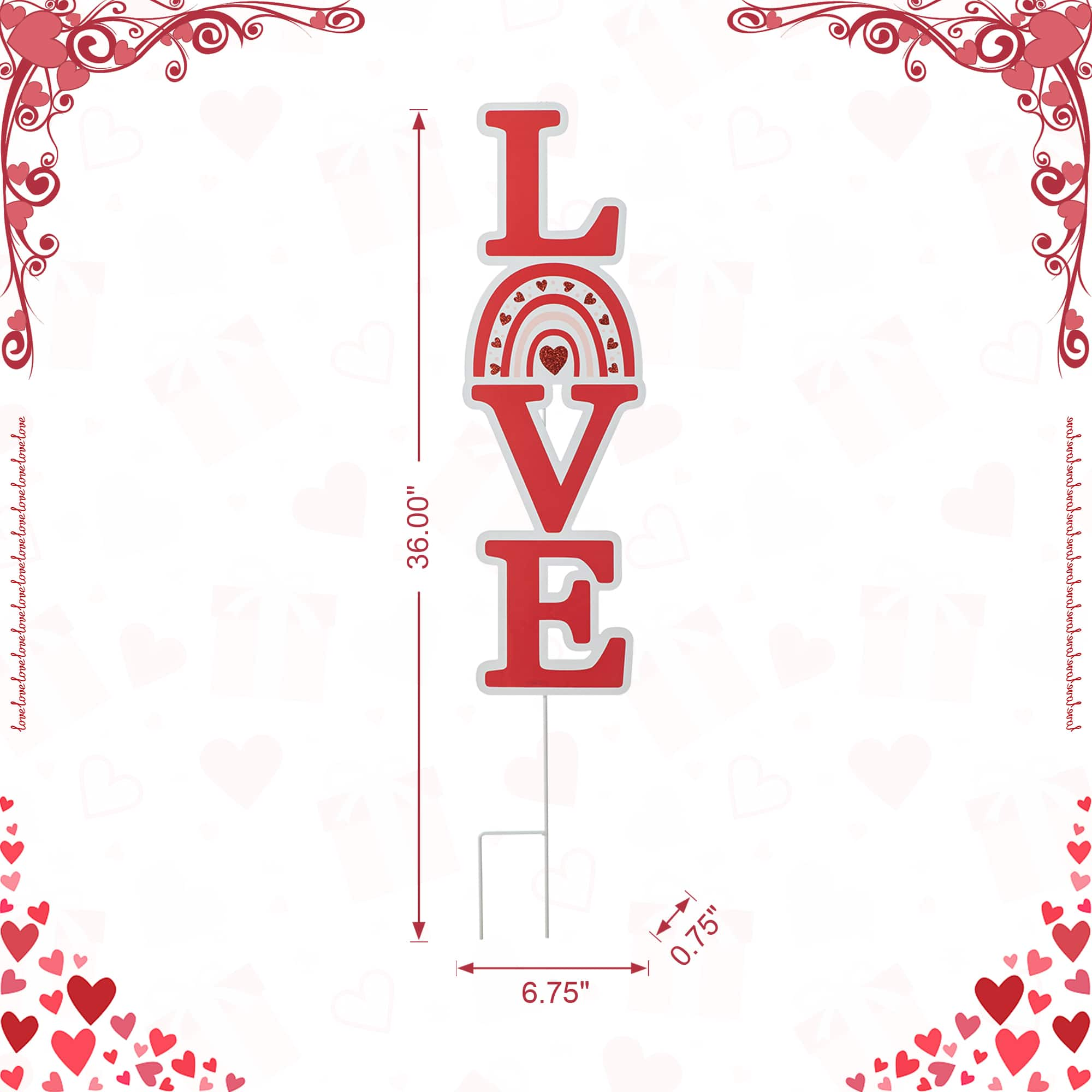 Glitzhome&#xAE; 36&#x22; Valentine&#x27;s Metal Rainbow &#x22;LOVE&#x22; Yard Stake