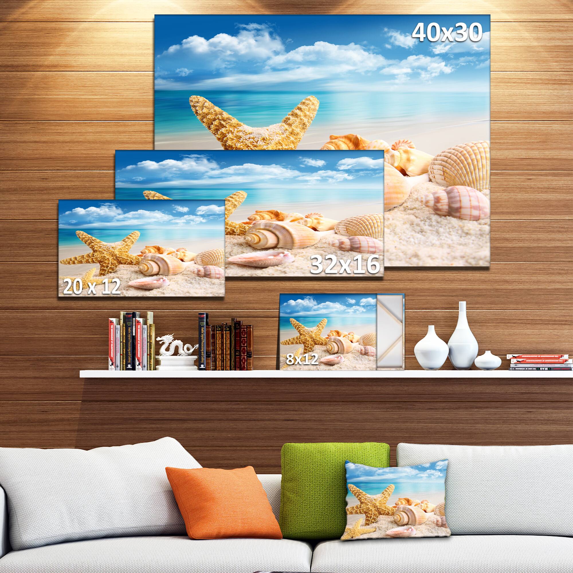 Designart - Starfish and Seashells on Beach - Seashore Photo Canvas Art Print