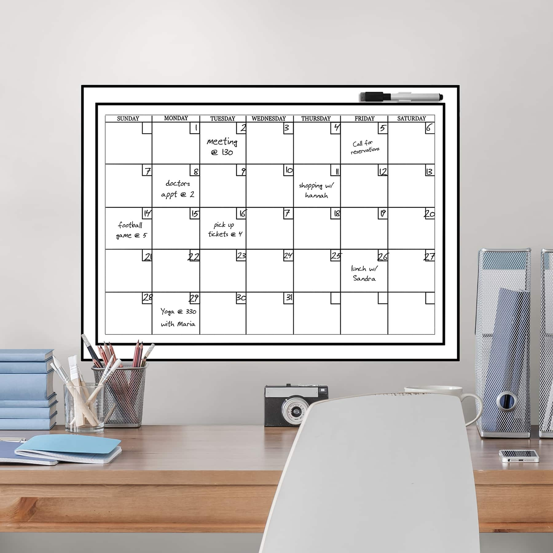 Dry Erase Calendar Wall Decal with Markers - Peel and Stick Whiteboard  (Offers)