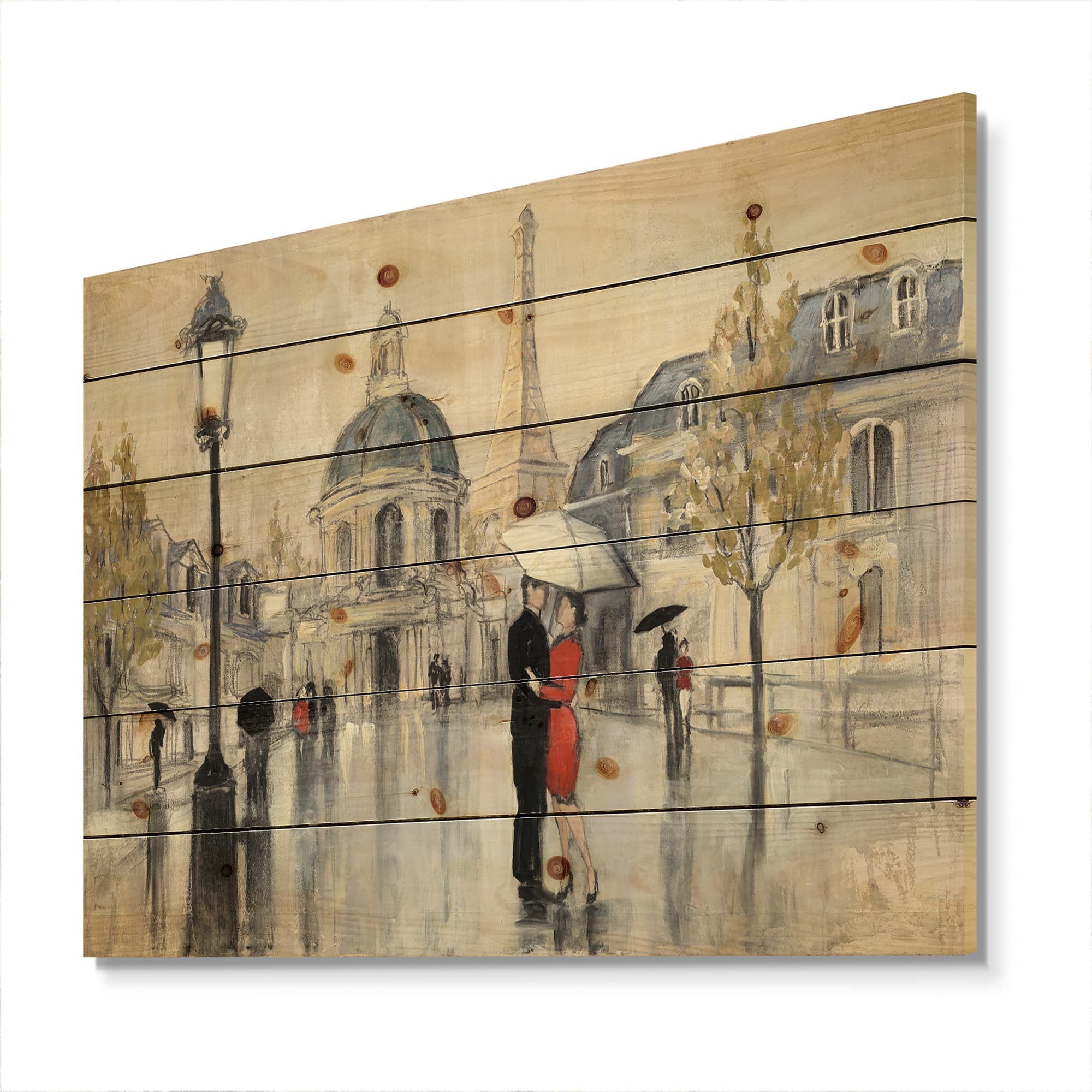 Designart 'Love in Paris I' Romantic French Country Print On Natural Pine Wood - Multi-Color - 20 in. Wide x 12 in. High, image size:2000x2000