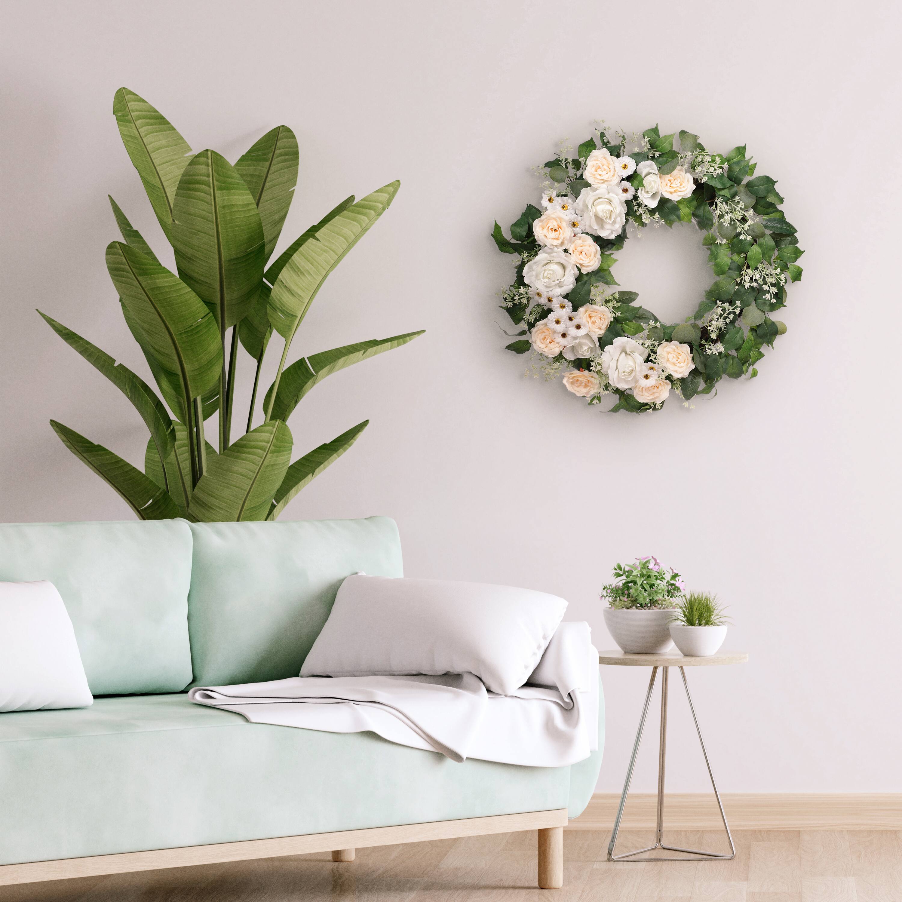 30" Spring Cream Rose, Baby's Breath & Camellia Wreath