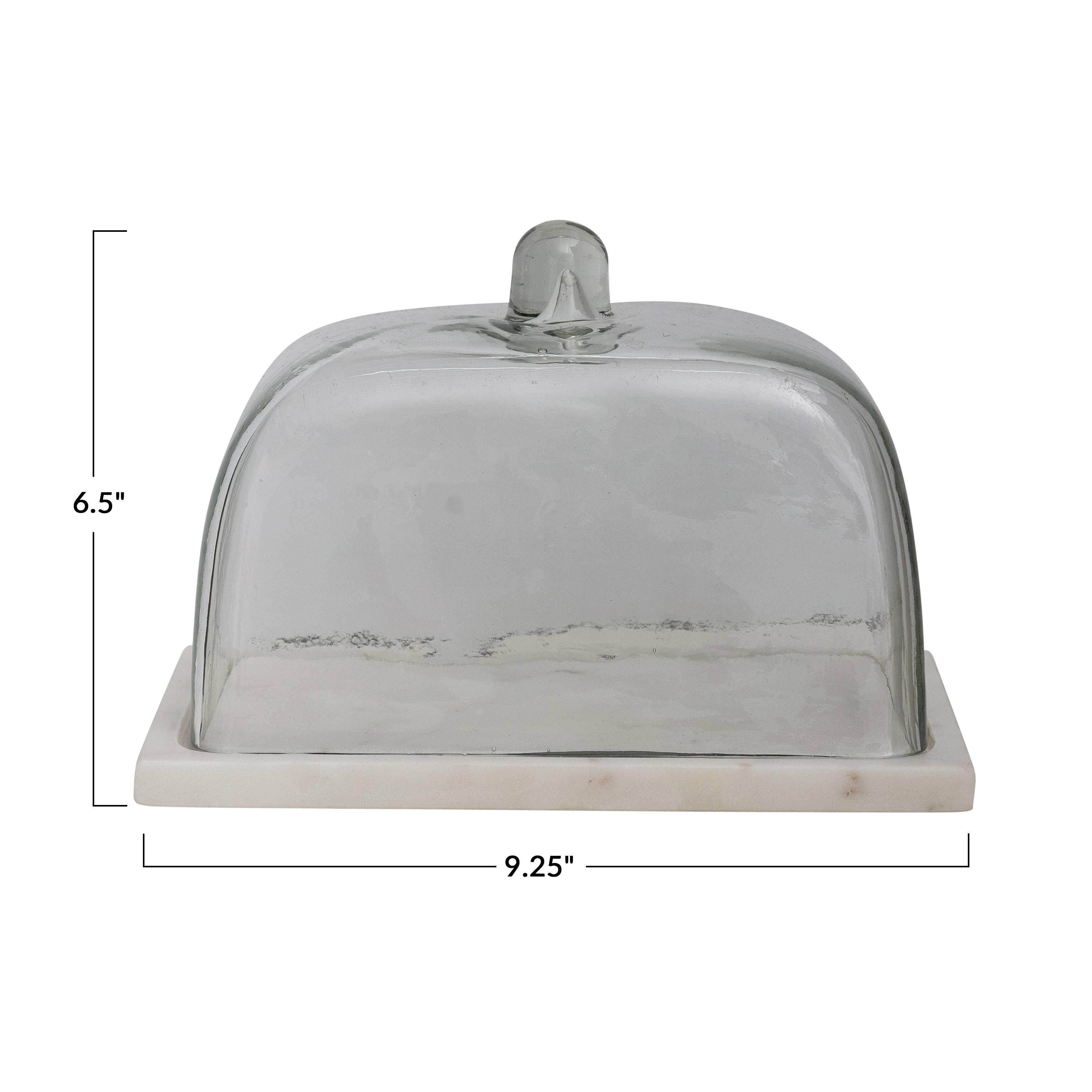 6.5&#x22; Glass Cloche with White Marble Base