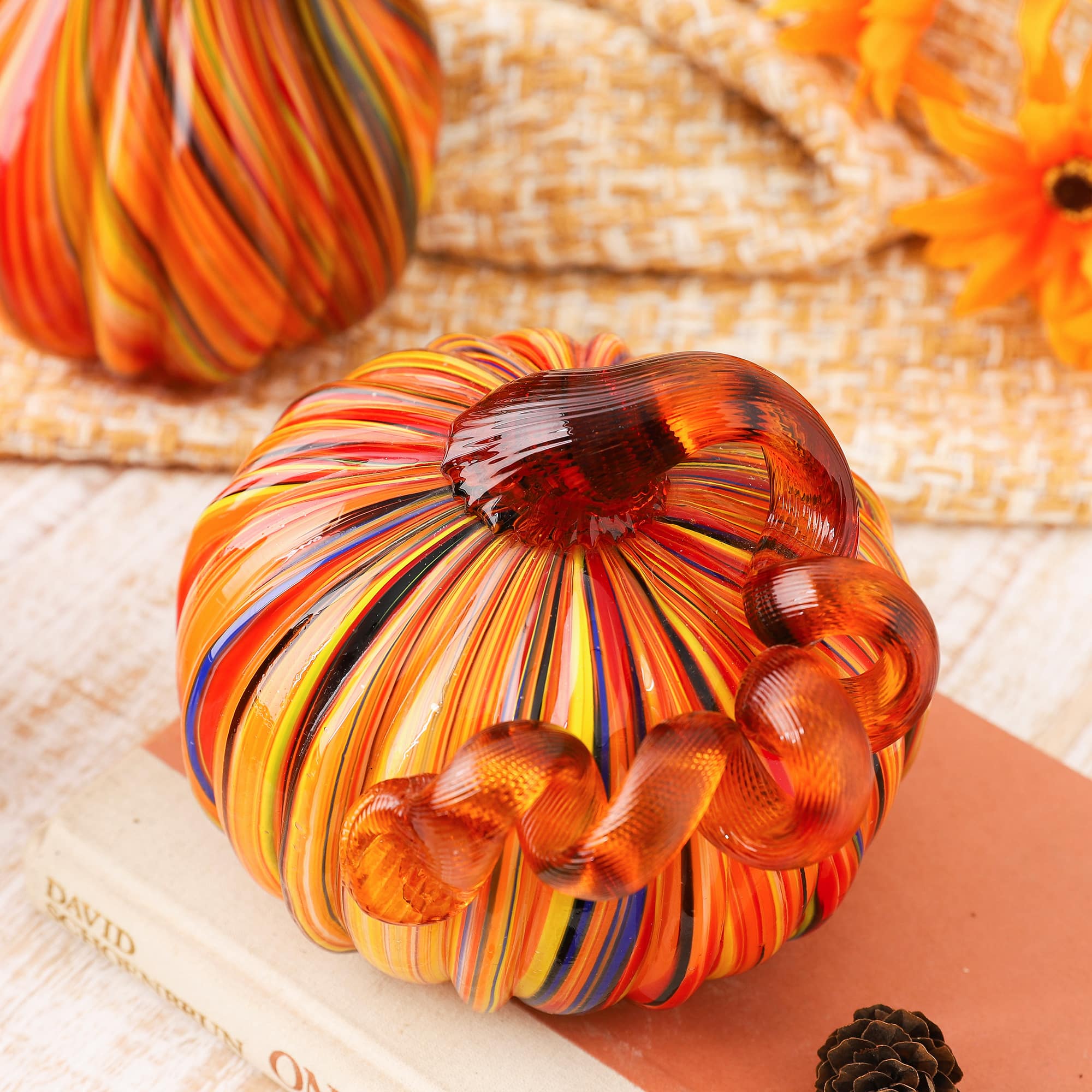 Glitzhome&#xAE; Multi Striped Glass Pumpkin &#x26; Gourd Set