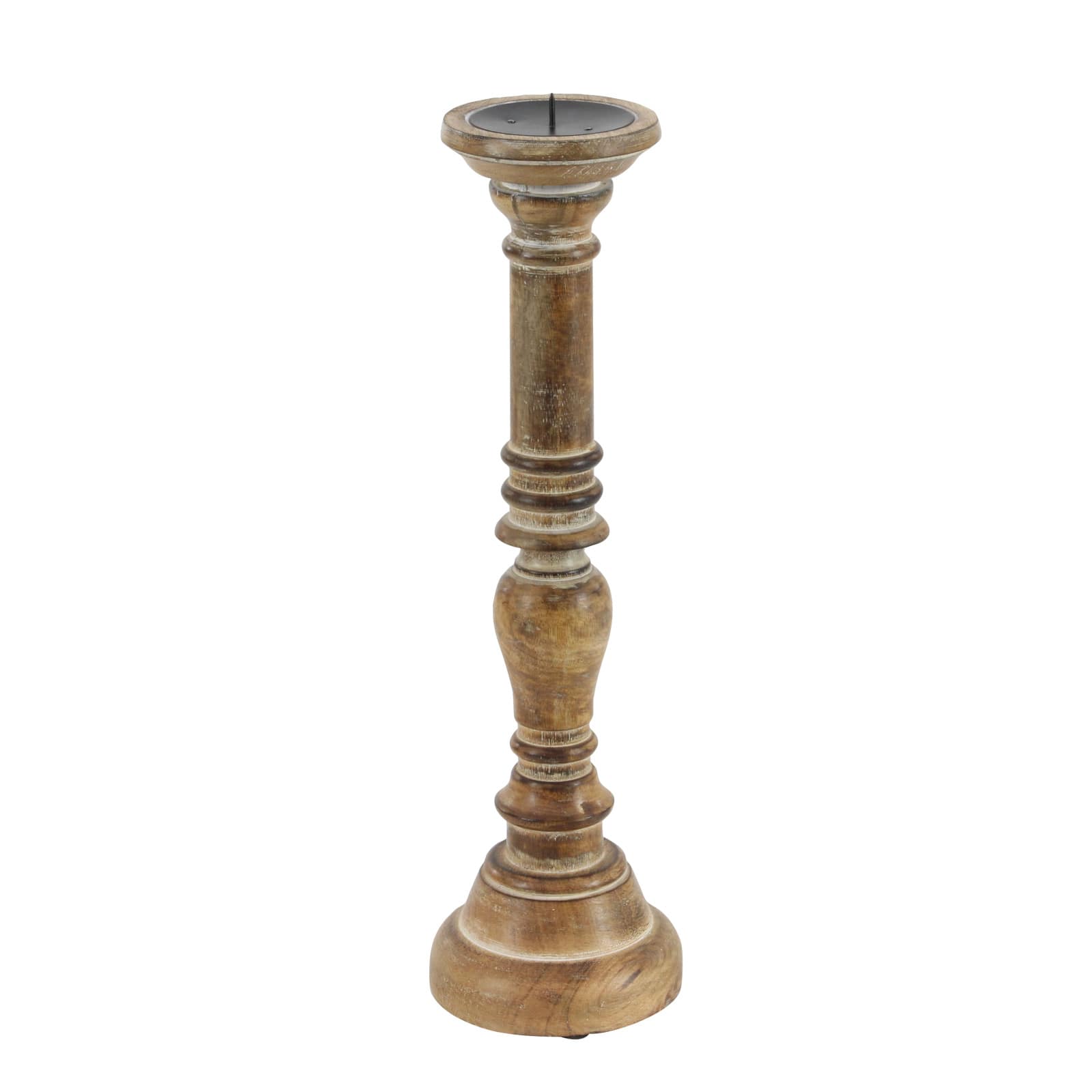 Brown Mango Wood Traditional Candle Holder Set