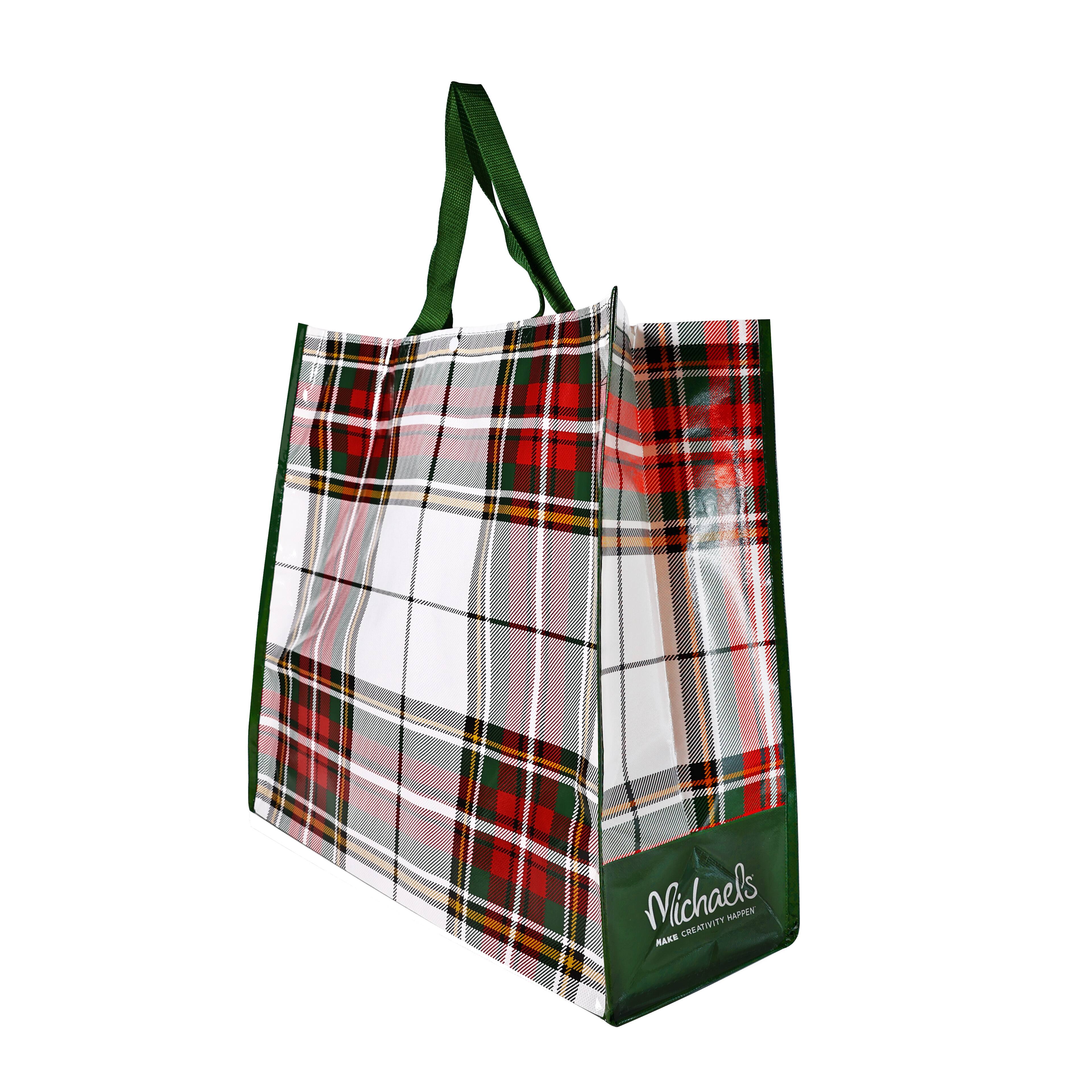 19.75&#x22; Christmas Plaid Reusable Tote by Celebrate It&#x2122;