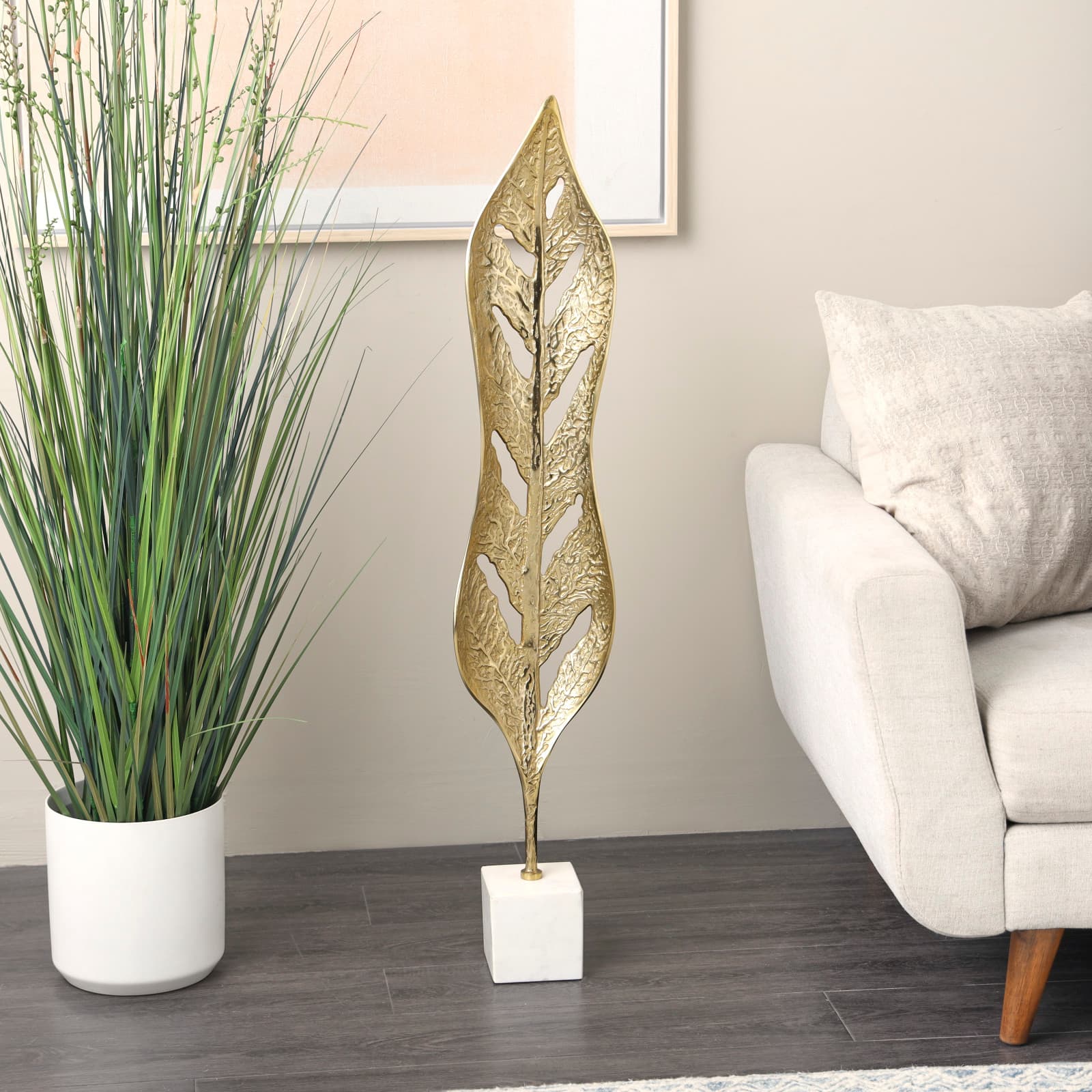 43" Gold Metal Leaf Tall Textured Cutout Sculpture