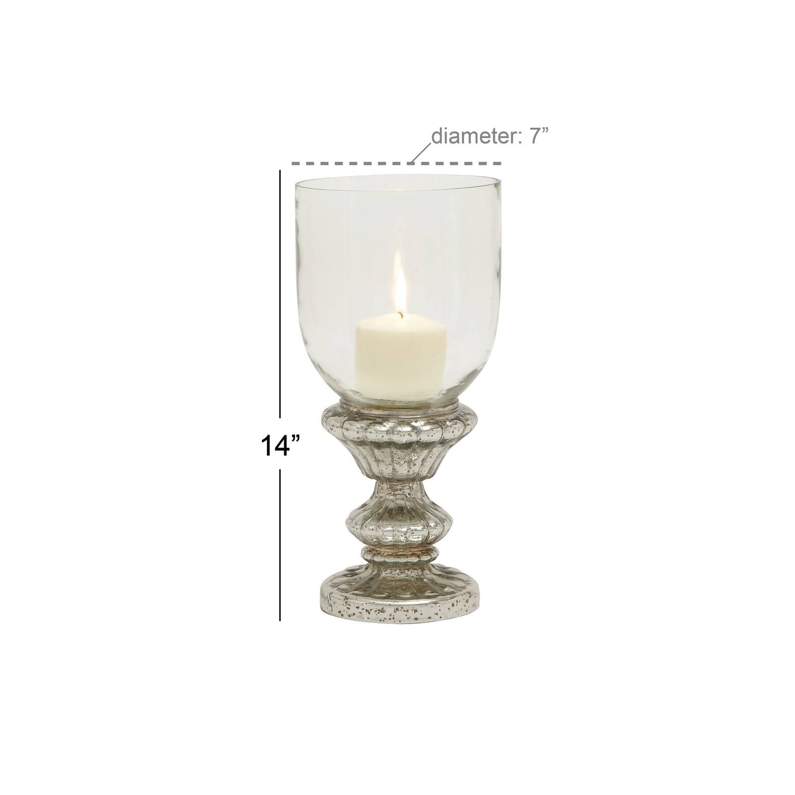 14&#x22; Silver Glass Traditional Candle Holder