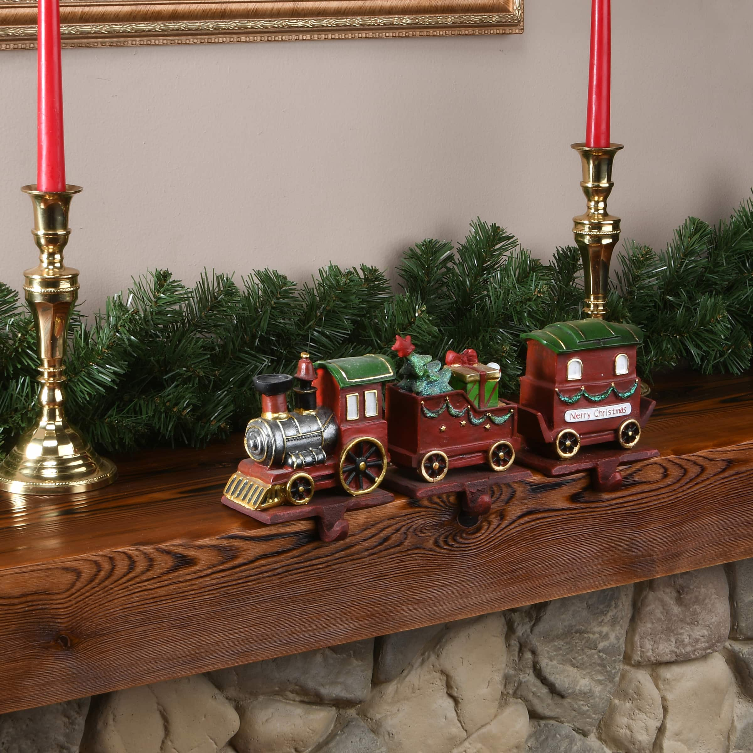 train christmas stocking hanger set