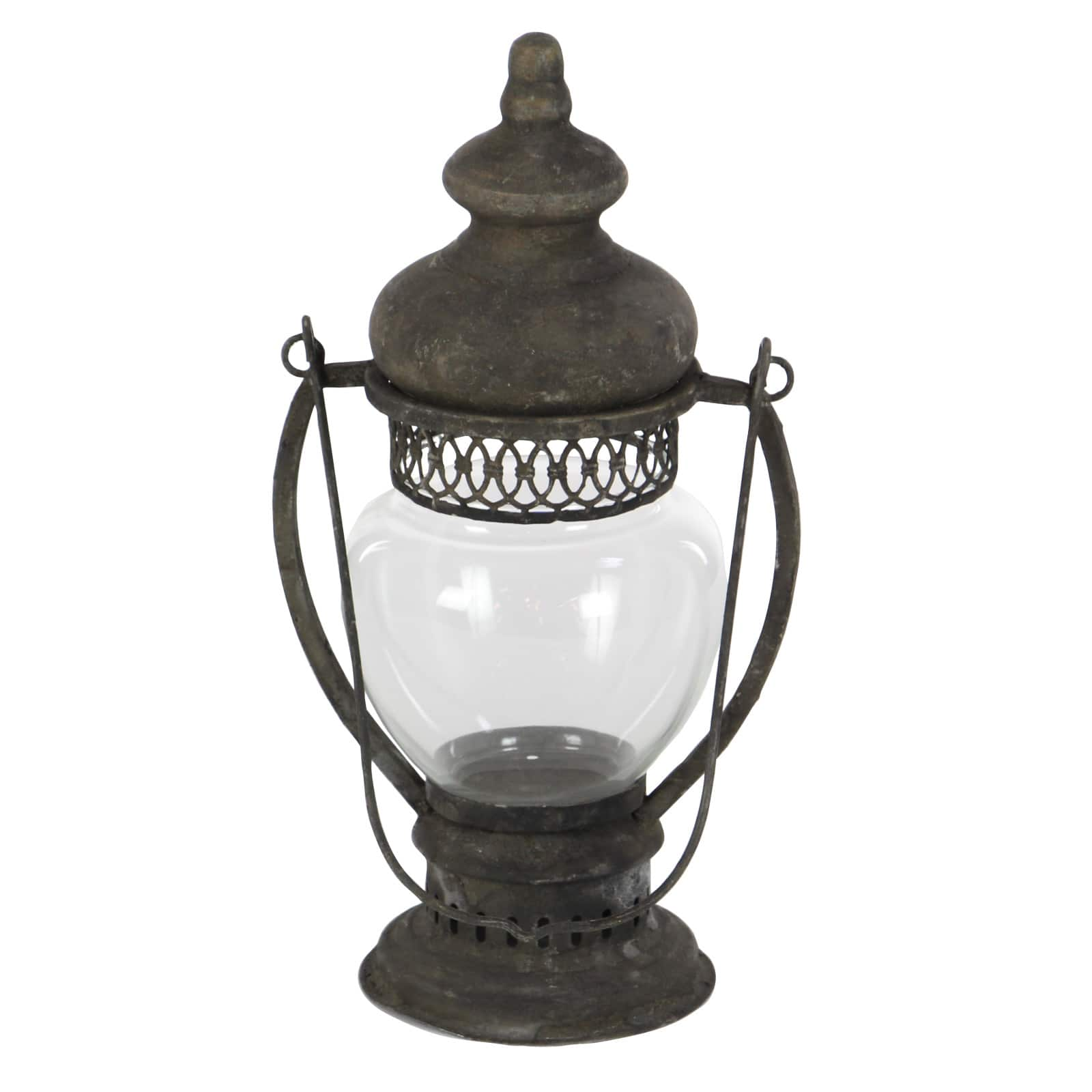 14&#x22; Brown Iron Rustic Candle Holder Lantern