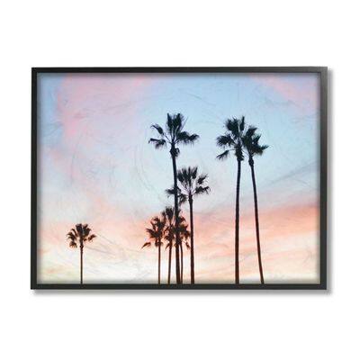 Stupell Industries Sunset Sky with Palm Tree Silhouettes Black Framed ...