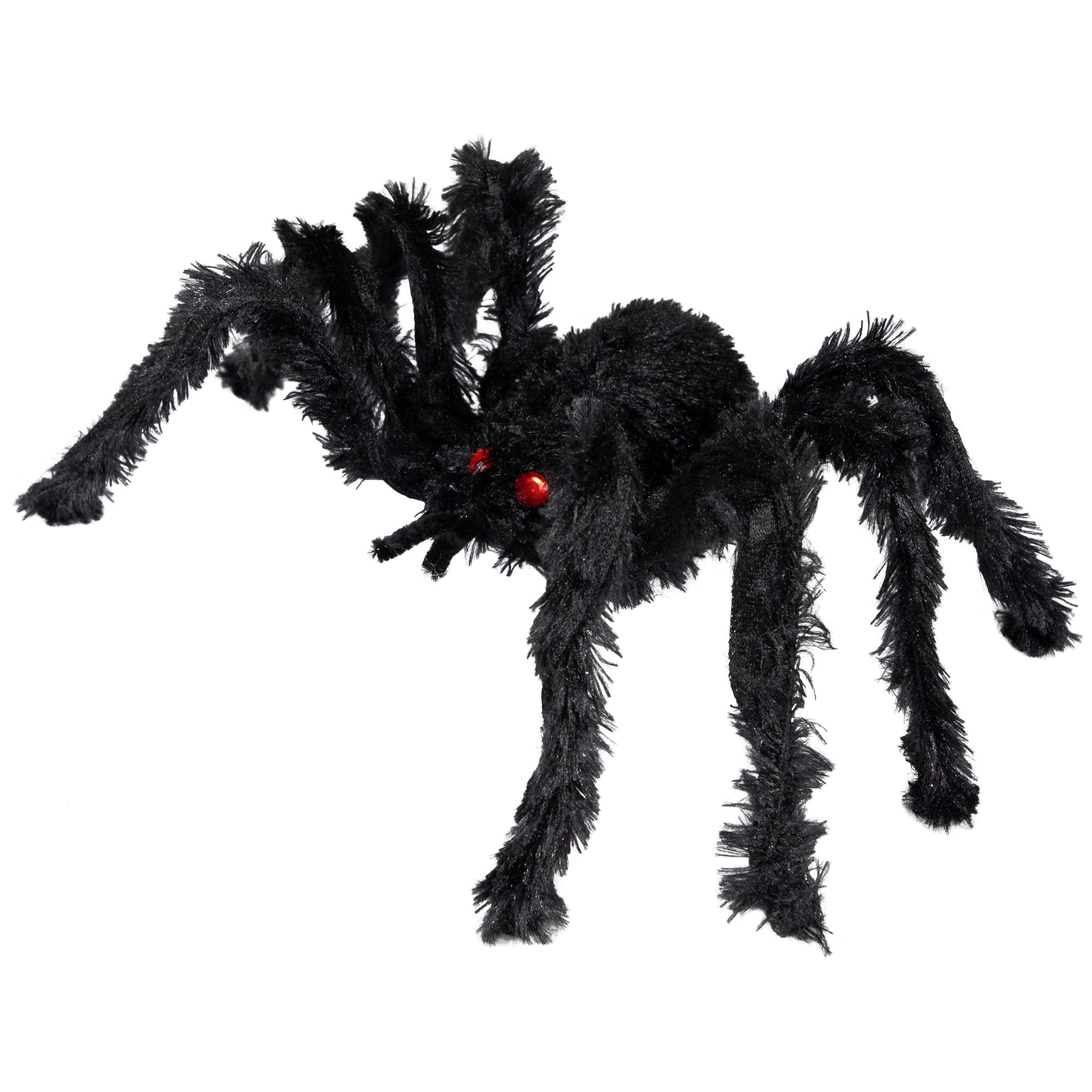 24" Black Fuzzy Spooky Spider with Red Eyes Halloween Table Top Decoration