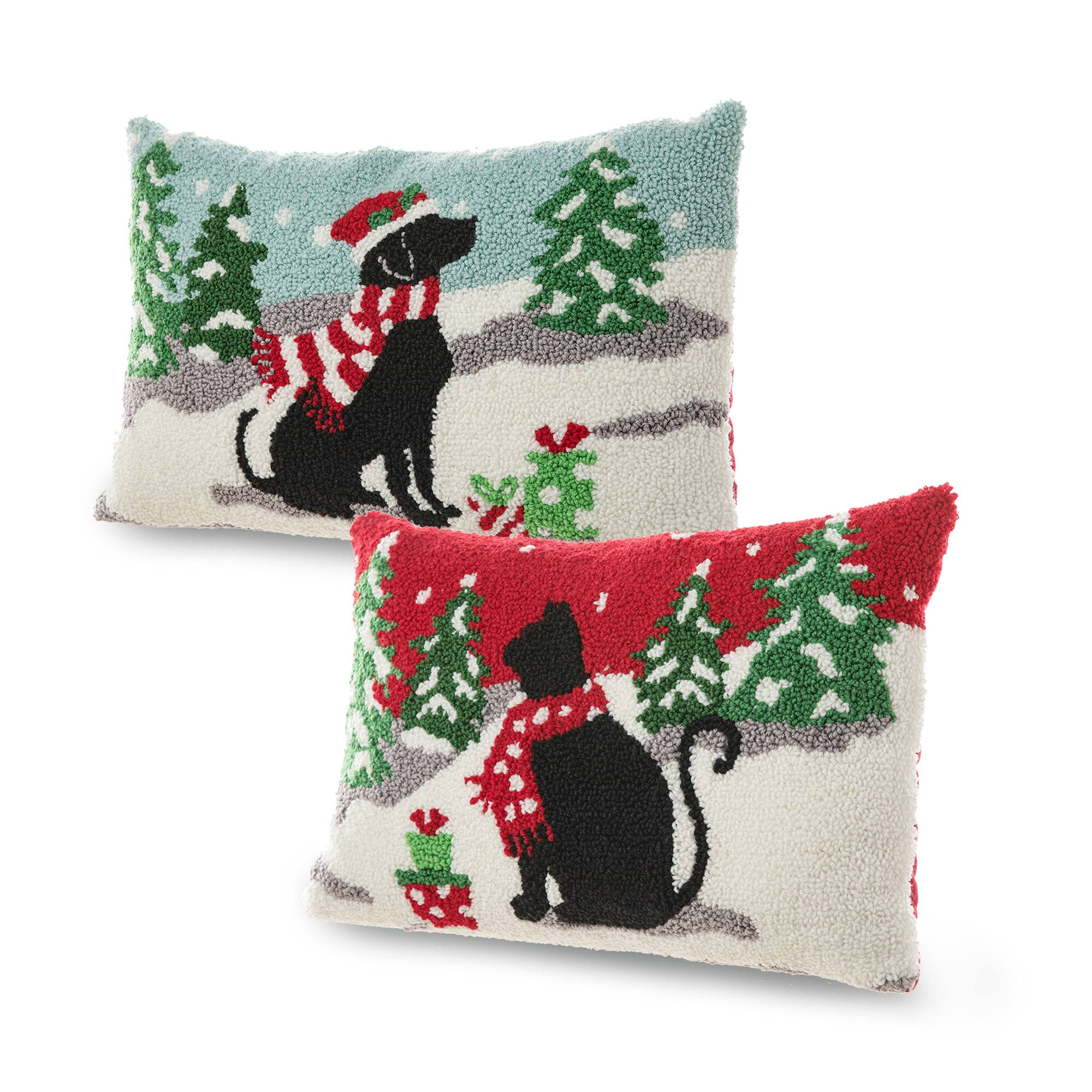 Glitzhome&#xAE; Hooked Christmas Cat &#x26; Dog Pillows, 2ct.