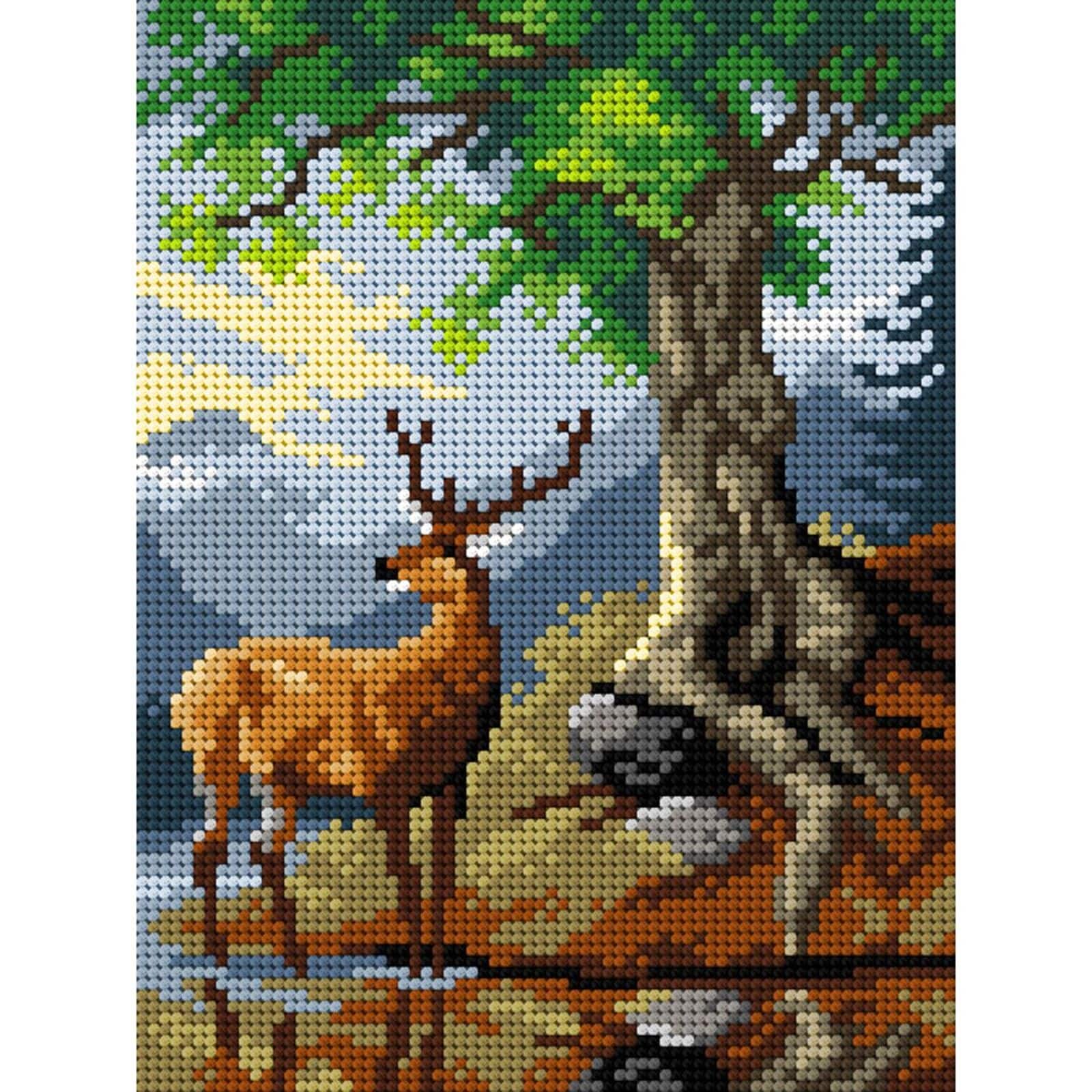 Orchidea Needlepoint Canvas For Halfstitch Without Yarn After Friedrich Gauermann - A Stag By Lake Gosau - Printed Tapestry Canvas