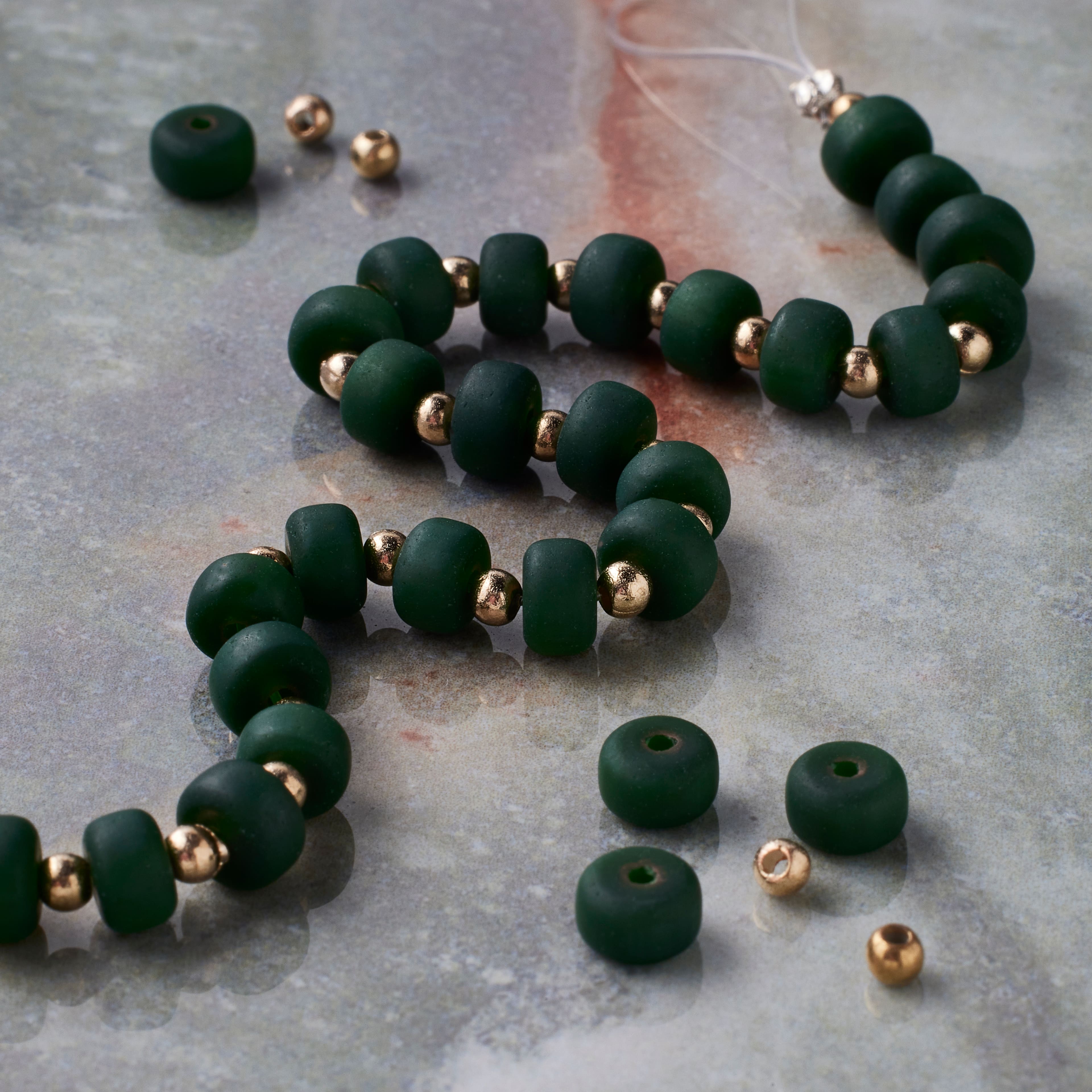 12 Pack: Green Matte Glass Rondelle Beads, 5.5mm by Bead Landing™
