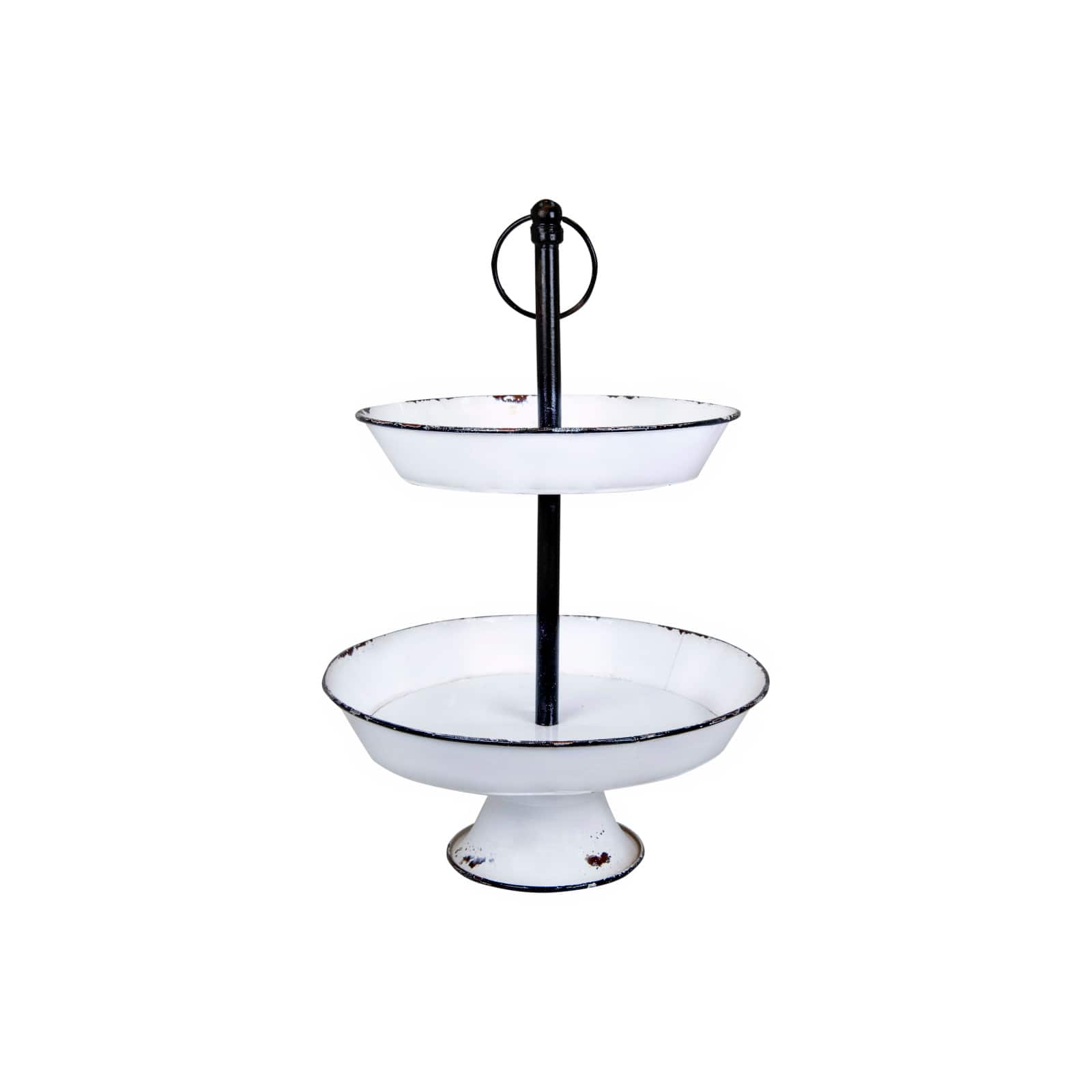 Hello Honey® 17" White Distressed 2-Tier Enameled Metal Tray