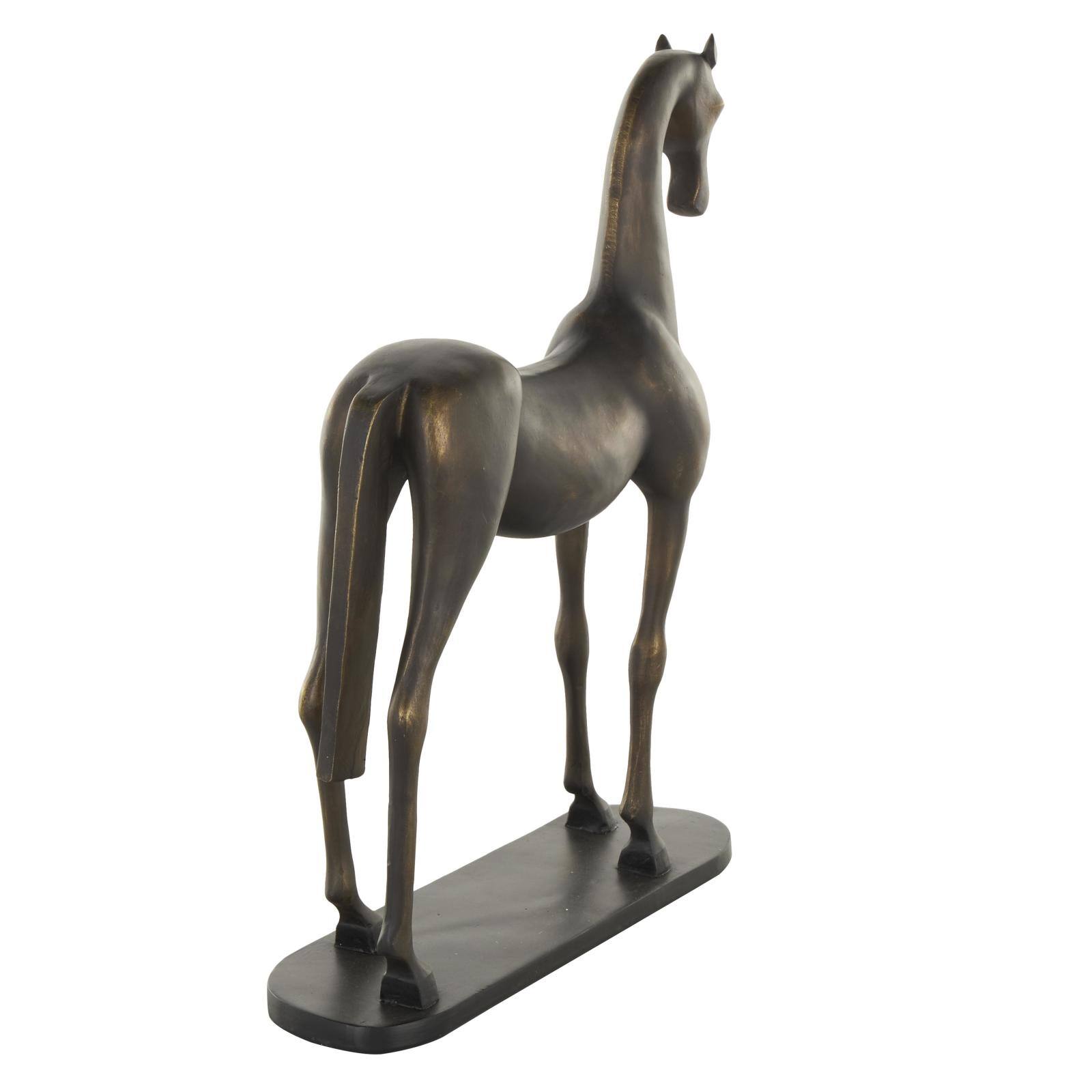 16.5" Bronze & Brushed Gold Polystone Horse Sculpture with Black Oval Base