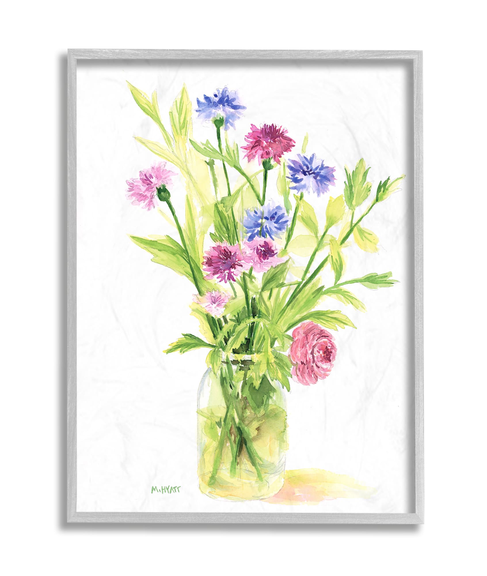 Stupell Industries Bouquet of Wildflowers Soft Green Purple Blue Watercolor in Gray Frame Wall Art