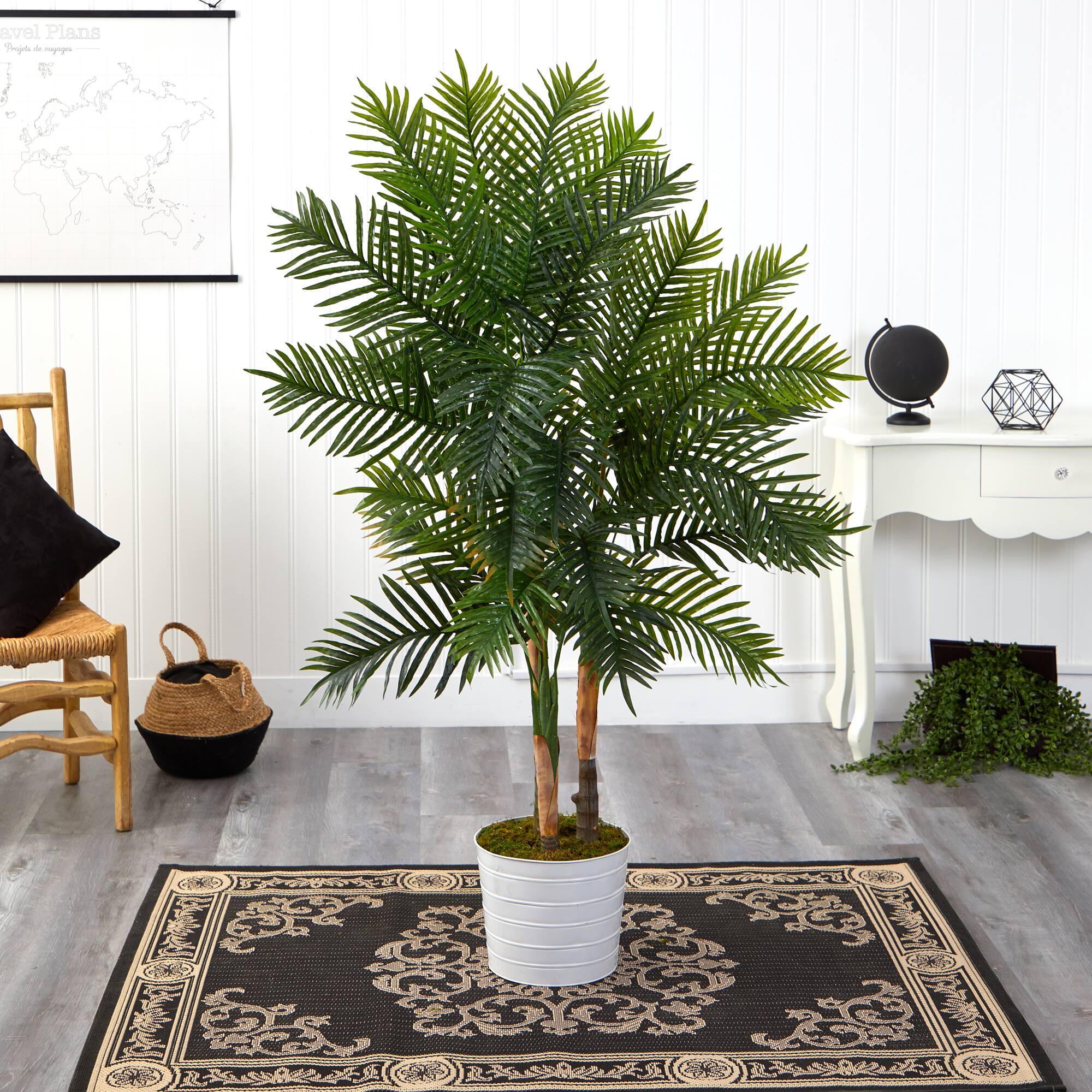 5ft. Areca Palm Tree in White Tin Planter