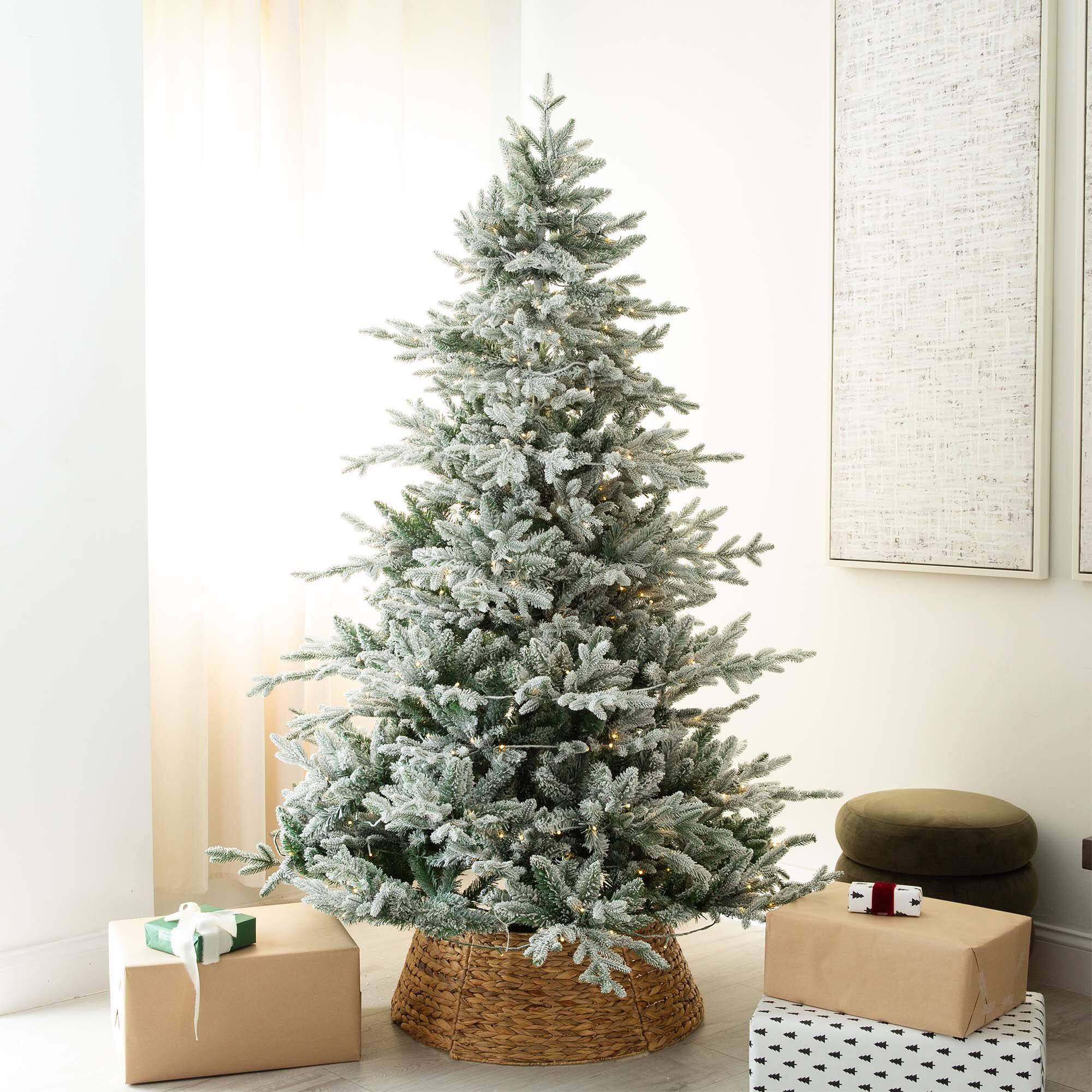 7ft. Pre-Lit Flocked Fir Artificial Christmas Tree, Warm White LED Lights 