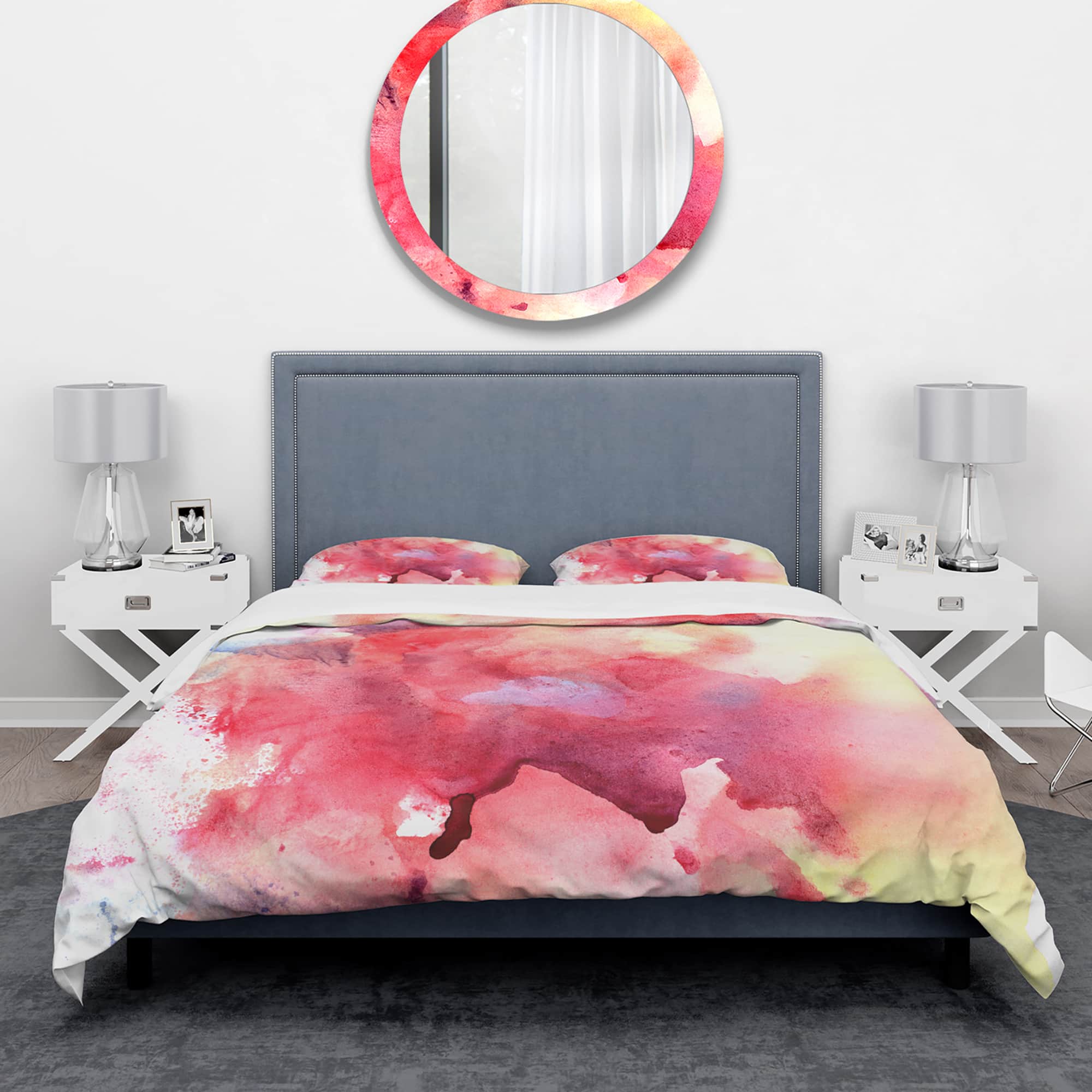 Designart &#x27;Abstract Composition of Pink and Purple&#x27; Mid-Century Modern Bedding Set - Duvet Cover &#x26; Shams