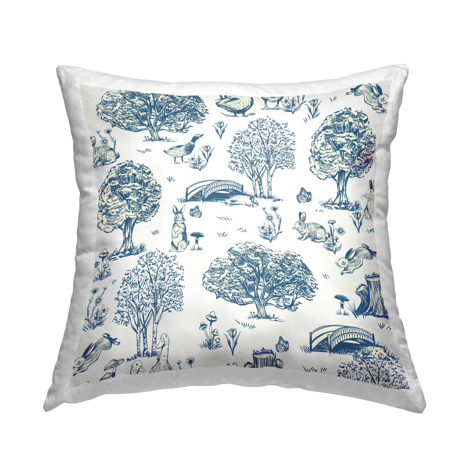 Stupell Industries Classic Blue Toile Pattern Wildlife Scene Throw Pillow, 18" x 18"