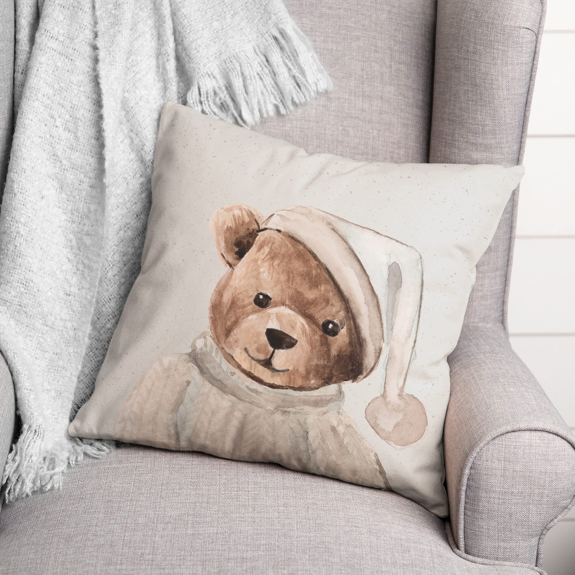 Bedtime Teddy 18" x 18" Indoor/Outdoor Pillow