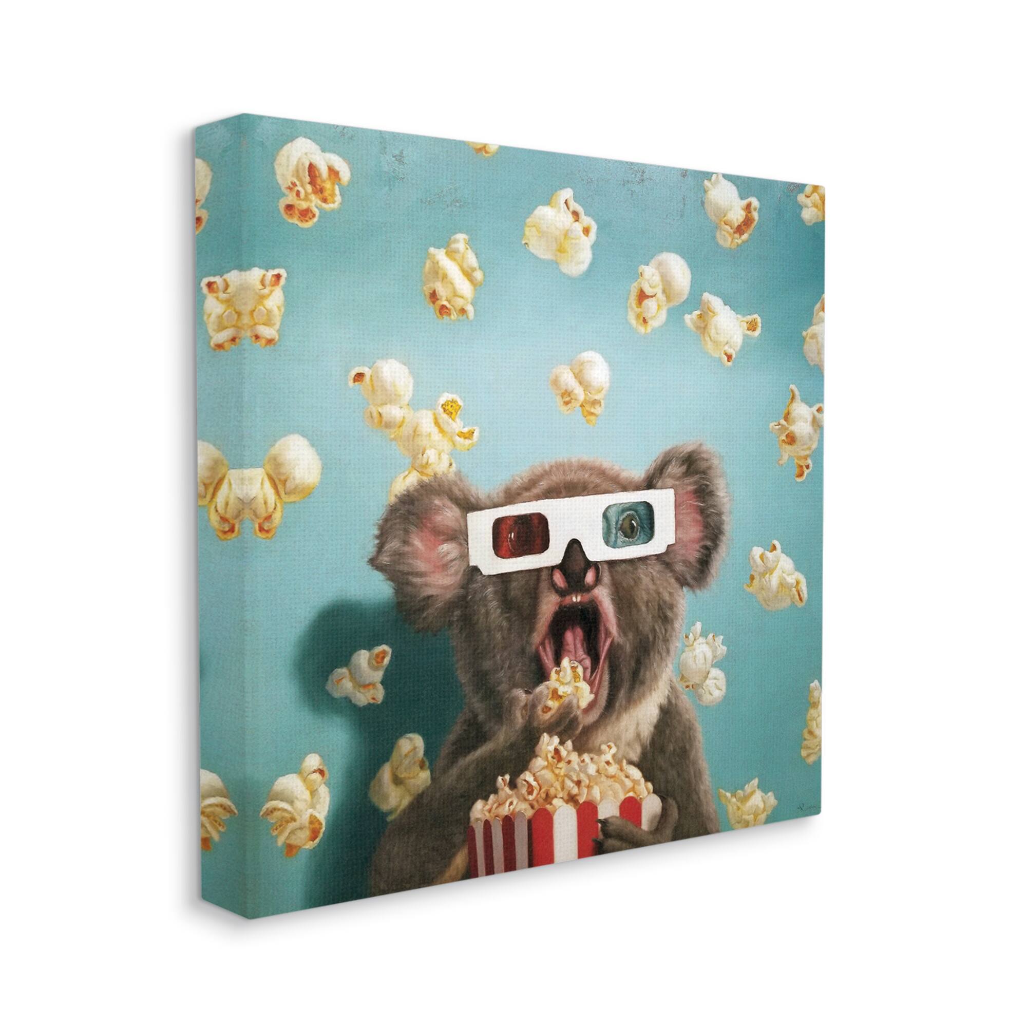 Stupell Industries Adorable Koala Watching Movie with Popcorn Canvas Wall Art