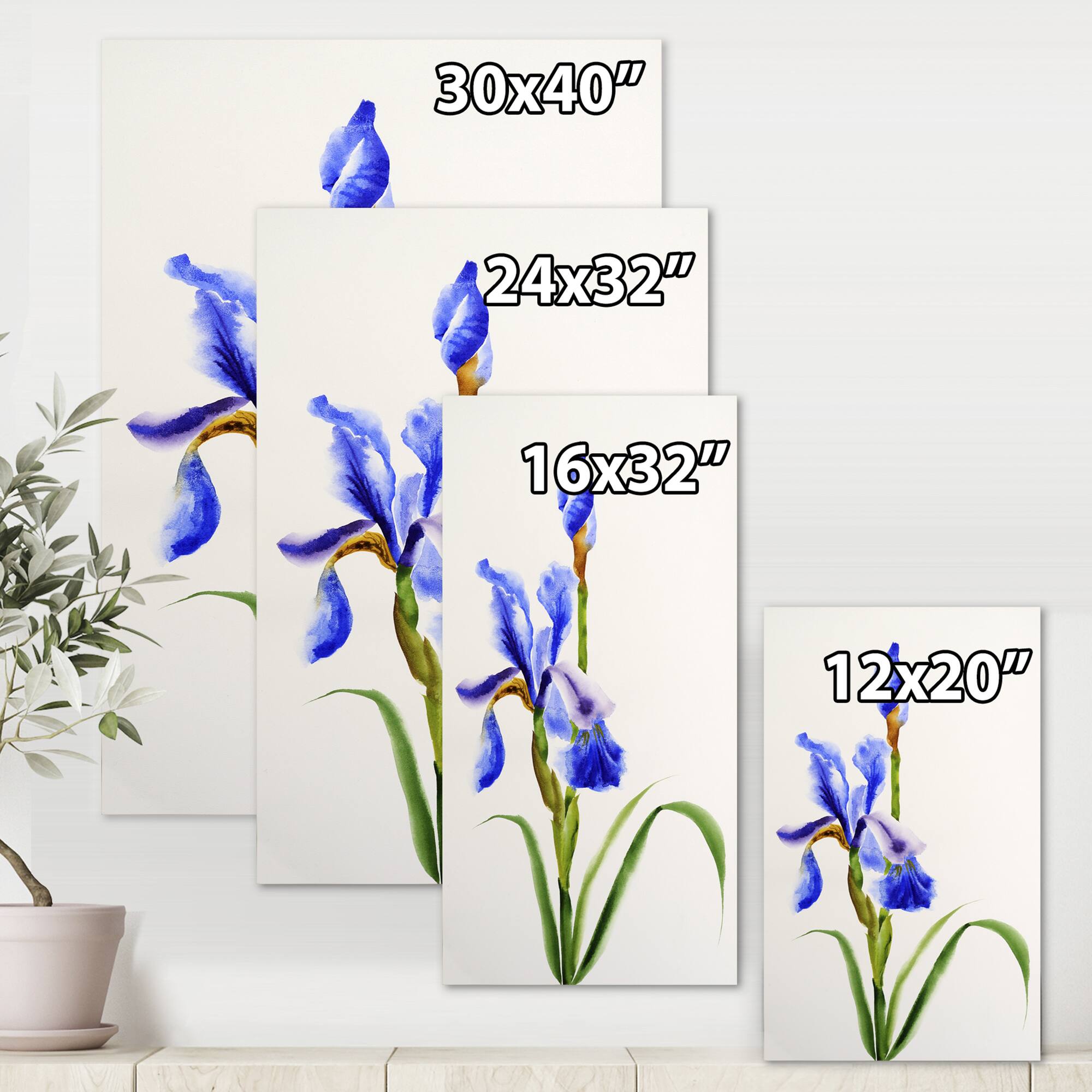 Designart - Retro Blue Iris Flower - Traditional Canvas Wall Art Print