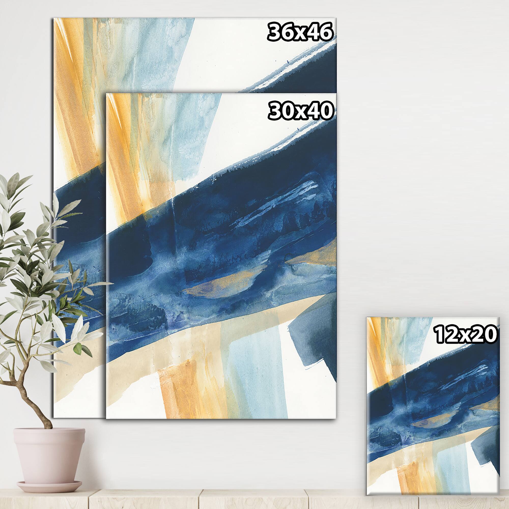 Designart - Indigo Panel I - Glam Modern Premium Canvas Wall Art