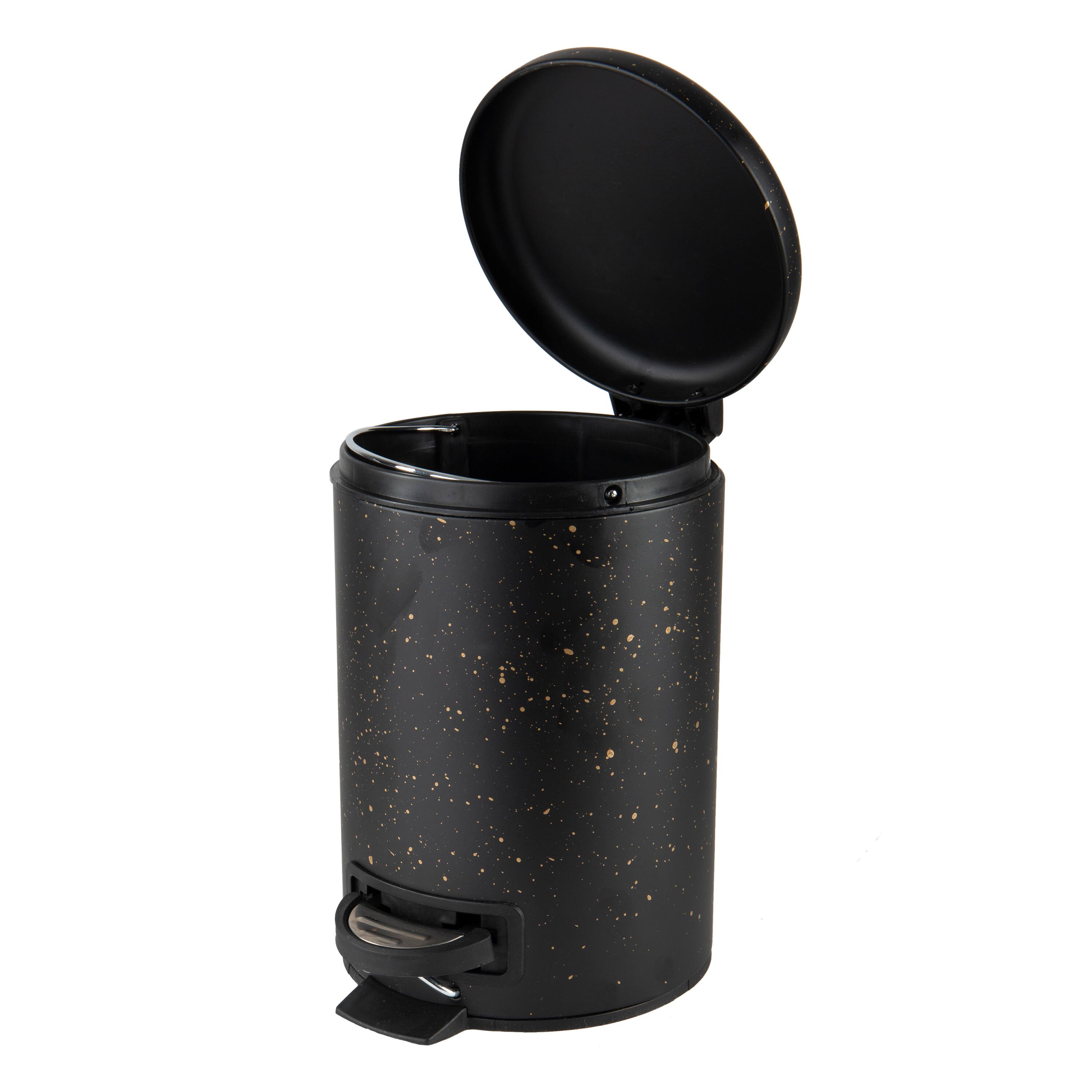 Elle Décor Black Speckled Design Step Bin with Lid Trash Can