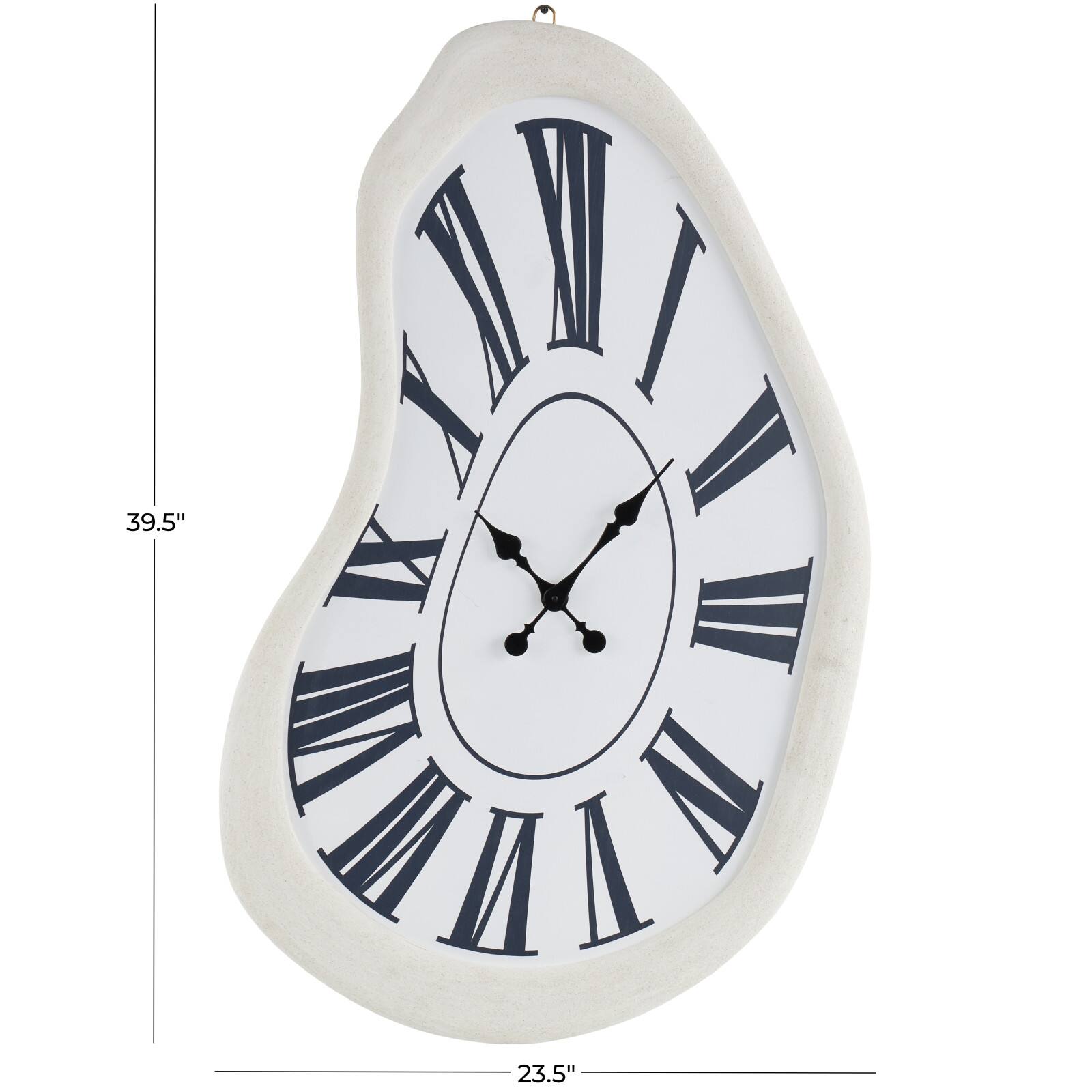 40" x 24" White Wooden Wavy Decorative Wall Clock with Roman Numerals