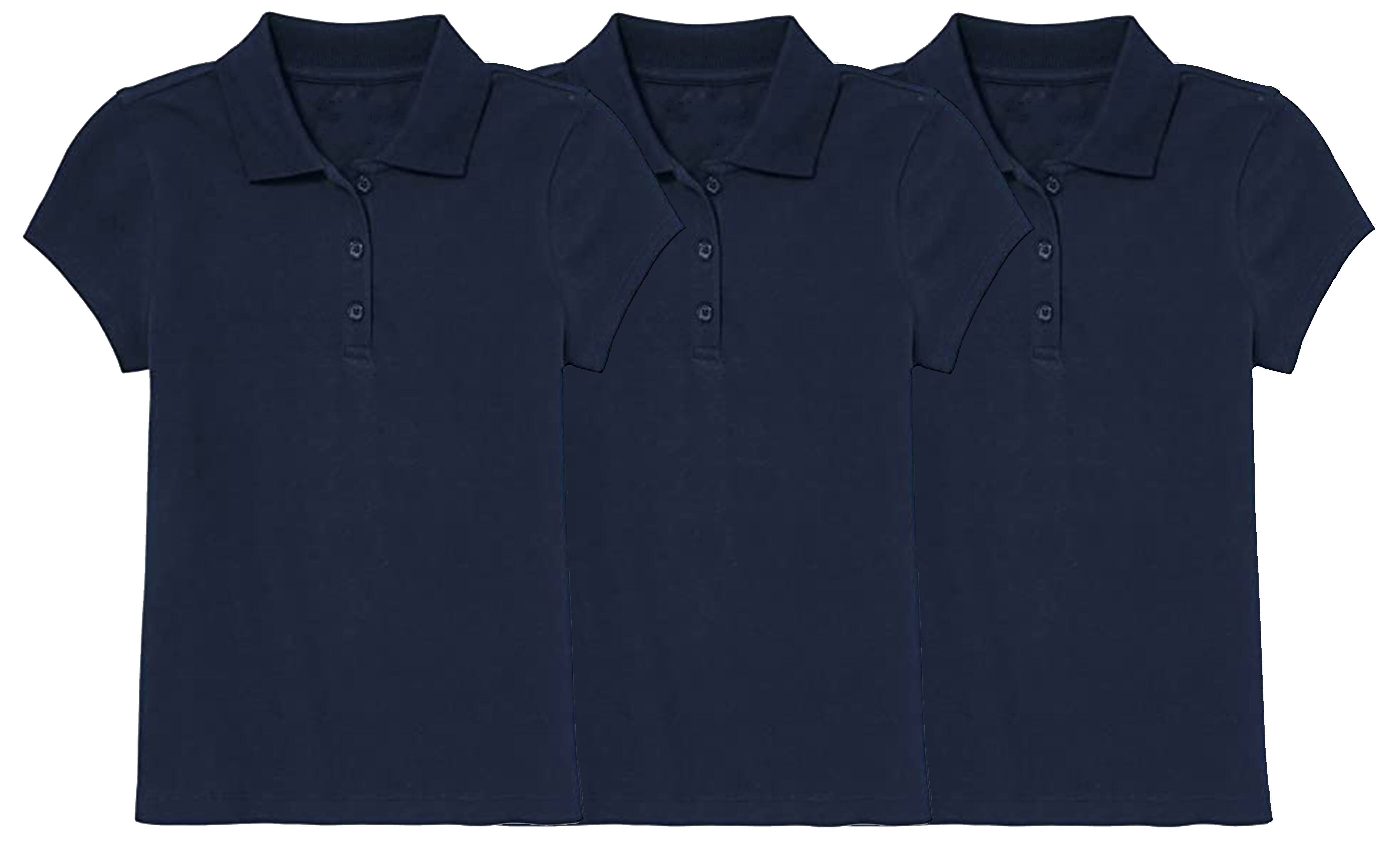 Galaxy by Harvic Short Sleeve Stretch Girl&#x2019;s Pique Polo Shirt 3 Pack