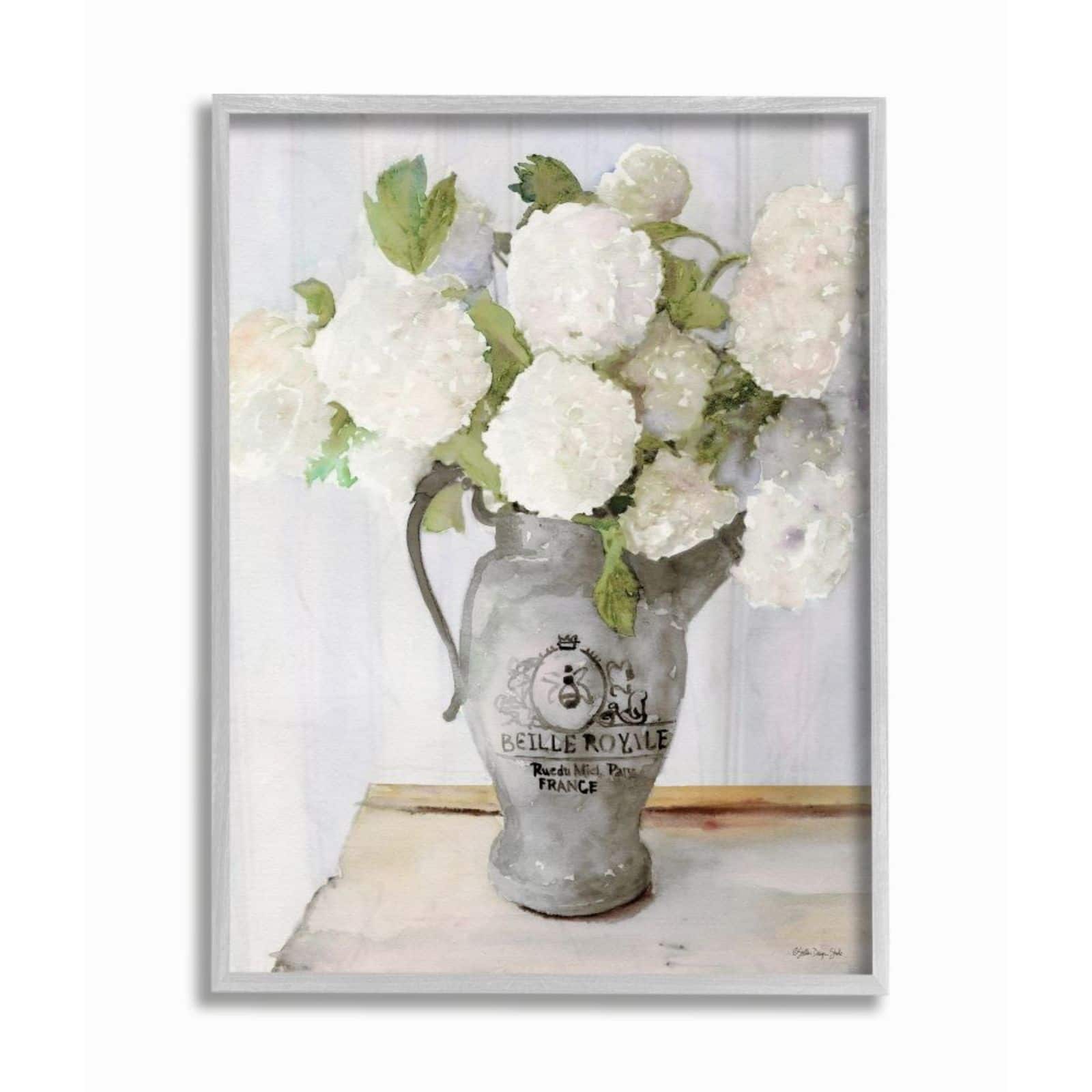 Stupell Industries White Hydrangea in French Country Pitcher Still Life Gray Framed Wall Art