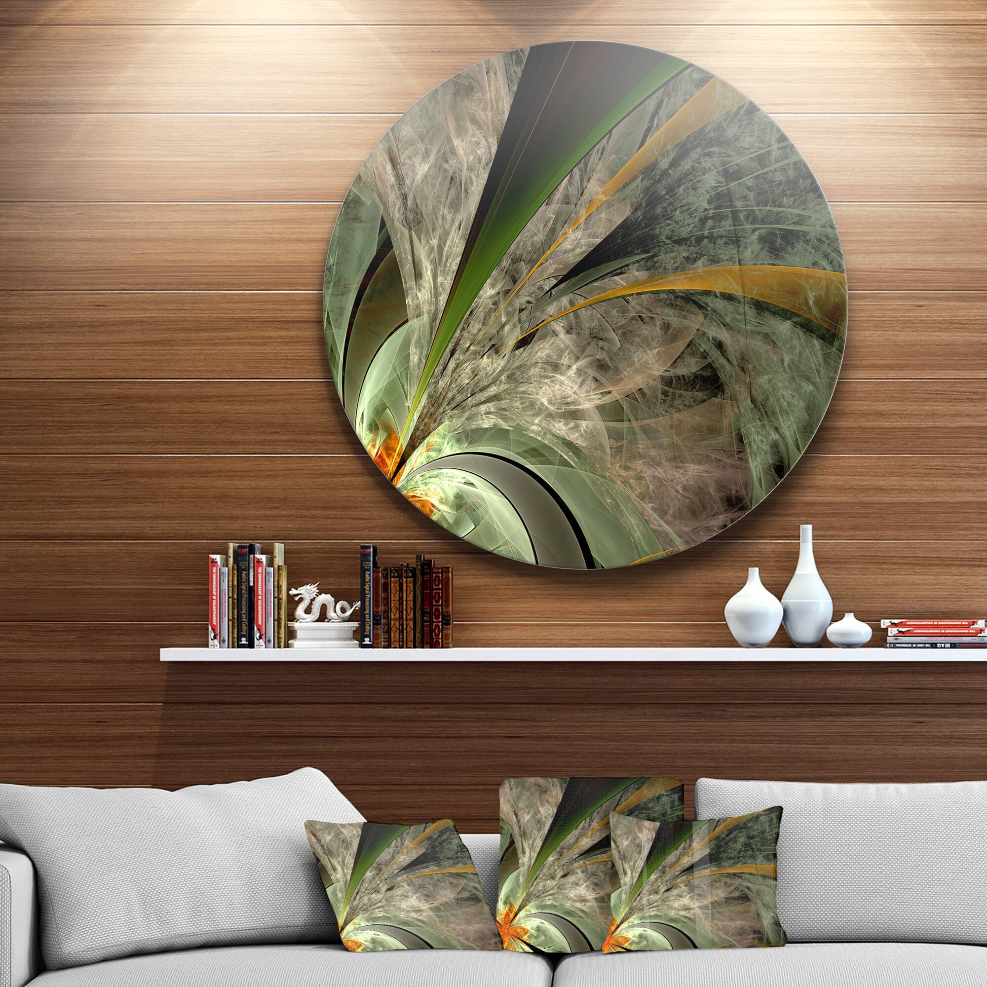 Designart - Symmetrical Fractal Flower in Green&#x27; Floral Metal Circle Wall Art