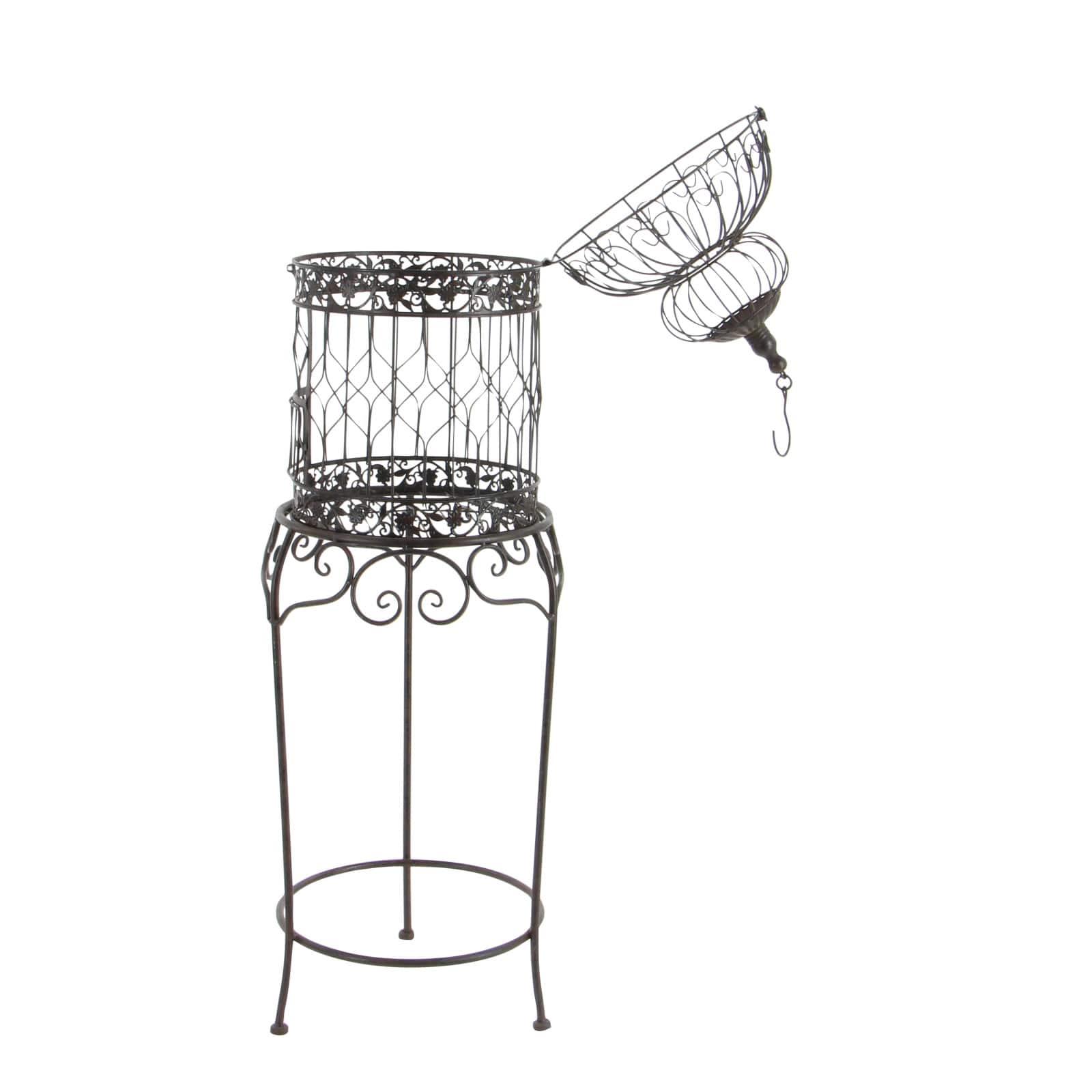 Vintage Black Metallic Standing Bird Cage, 47" x 14" x 14"