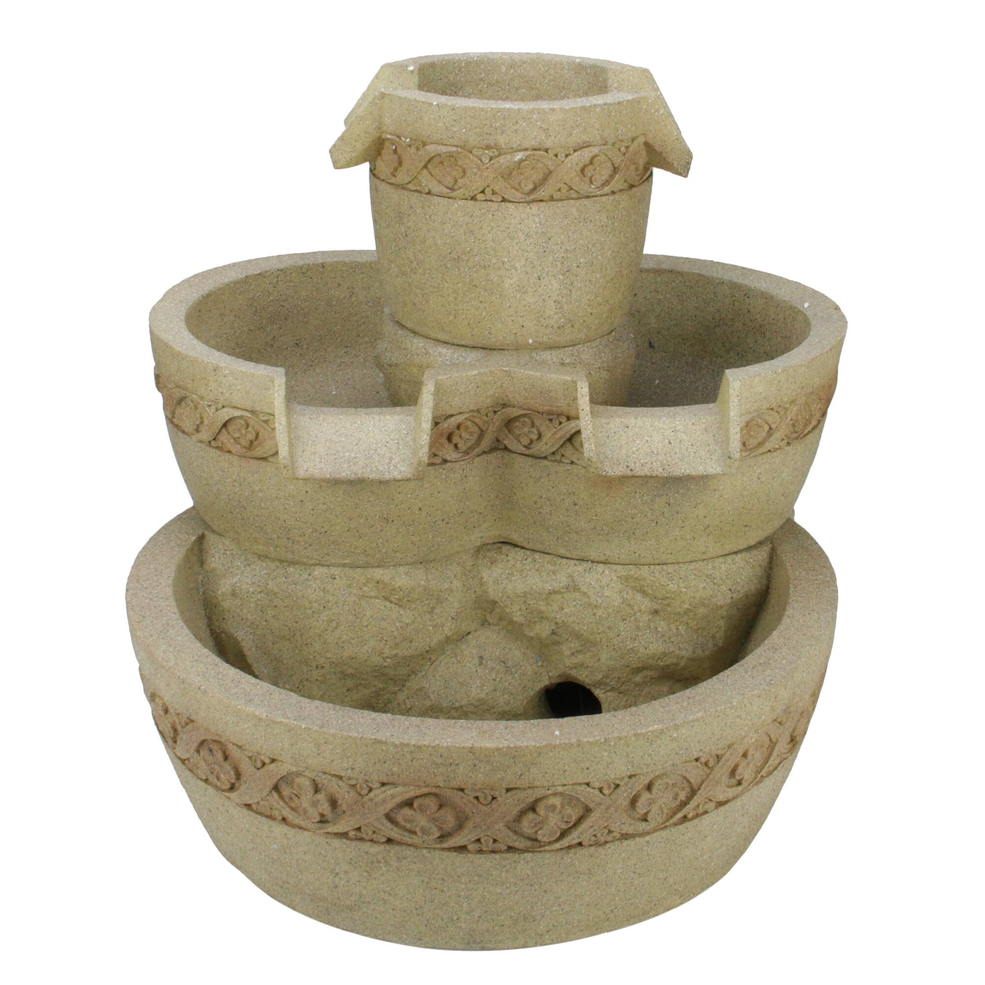 18.25&#x22; LED Three Tier Floral Bowl Outdoor Water Fountain
