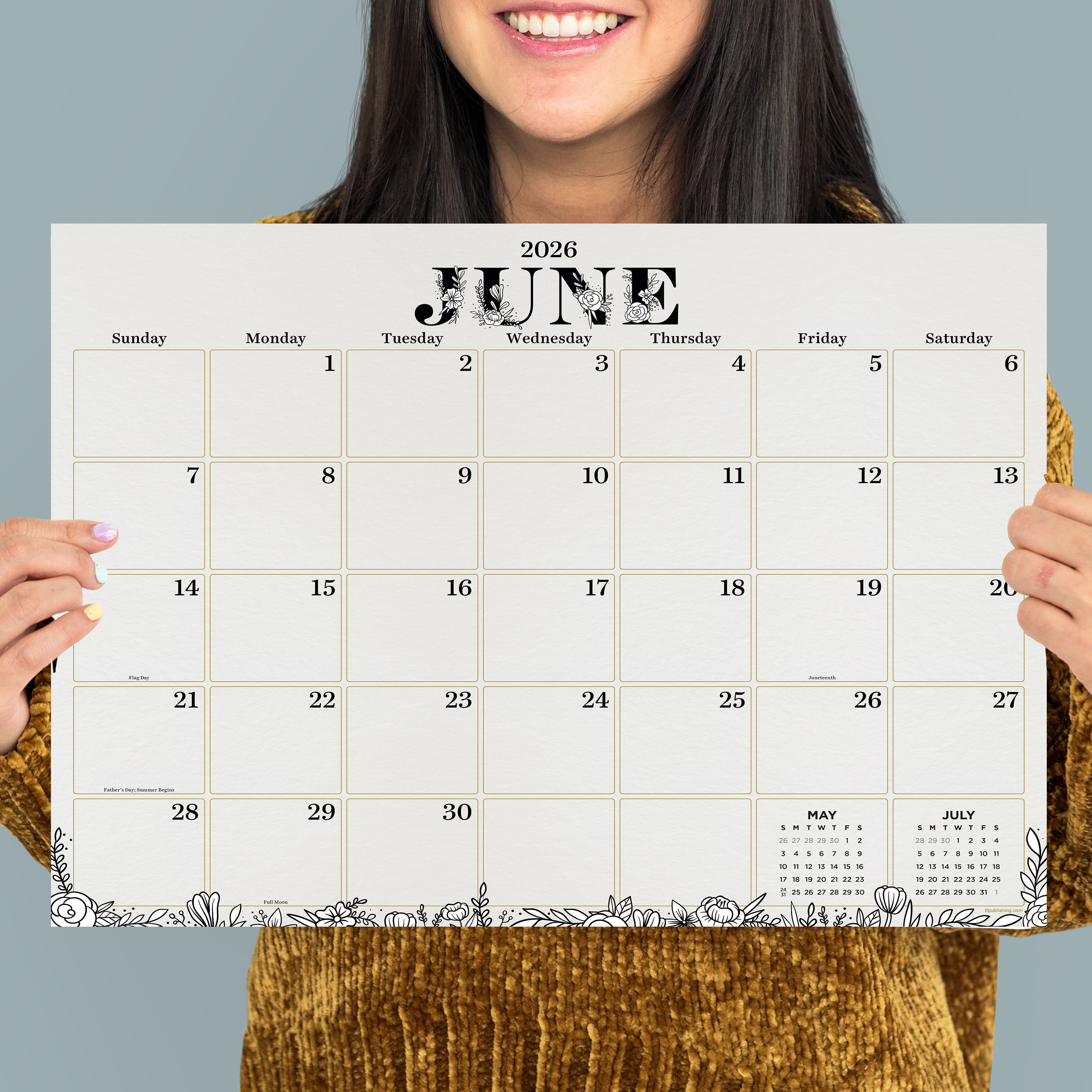 2026 Floral Medium Desk Pad Monthly Blotter Calendar
