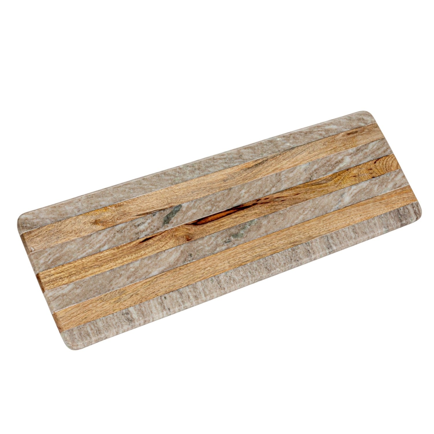 21&#x22; Beige Marble &#x26; Mango Wood Stripes Cheese Board