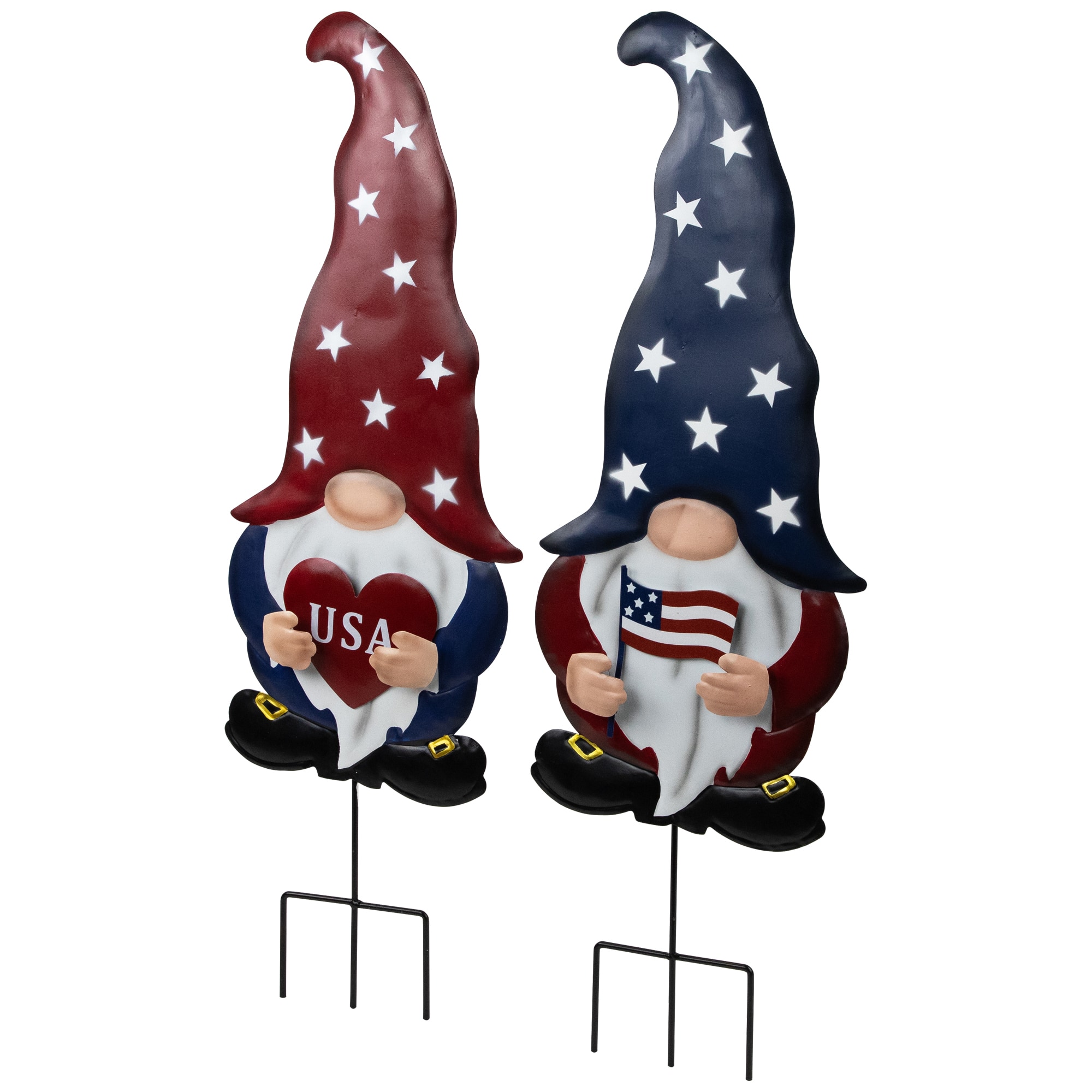 27.5&#x22; USA Patriotic Gnome Garden Stake Set