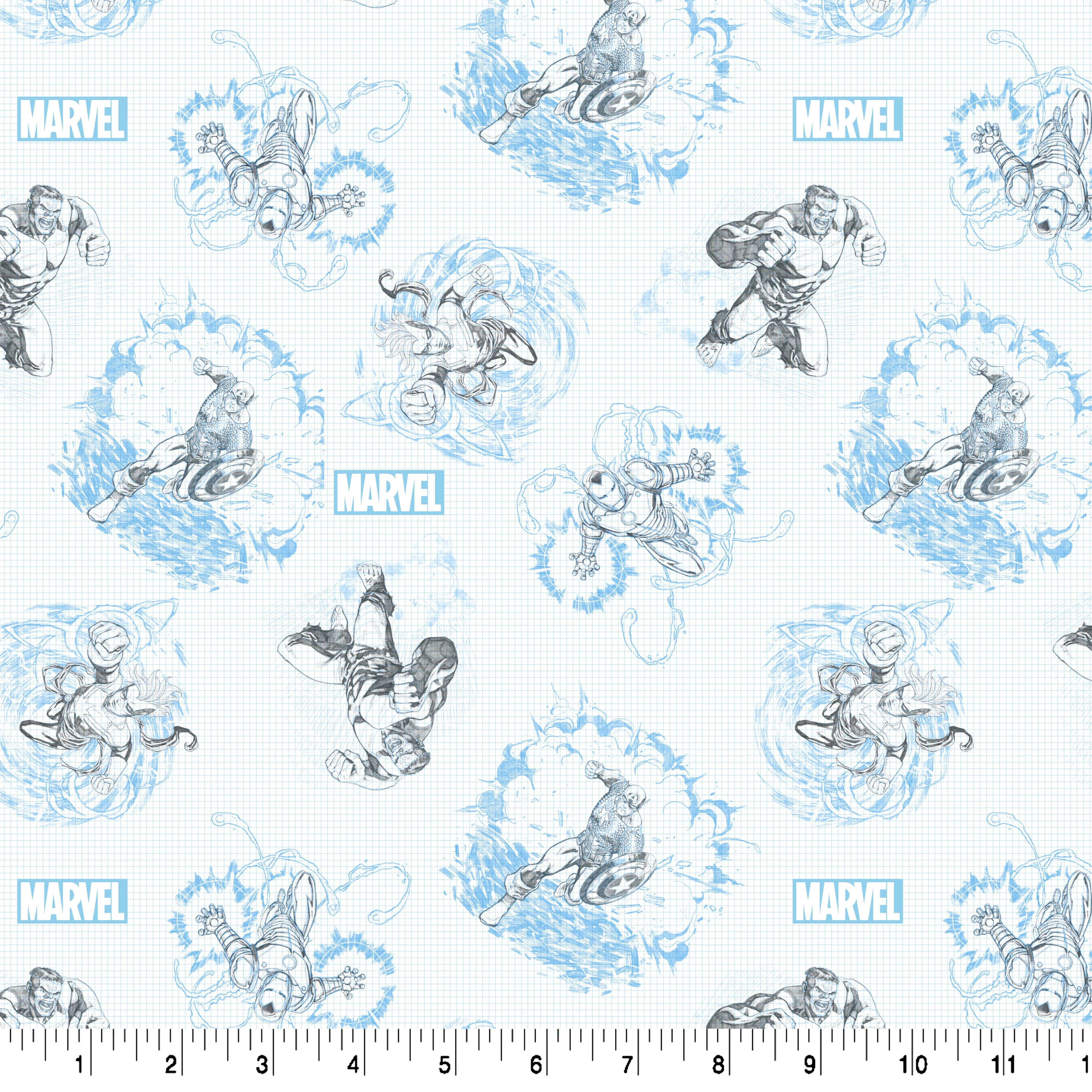 Marvel&#xAE; Hulk Blue Sketch Cotton Fabric