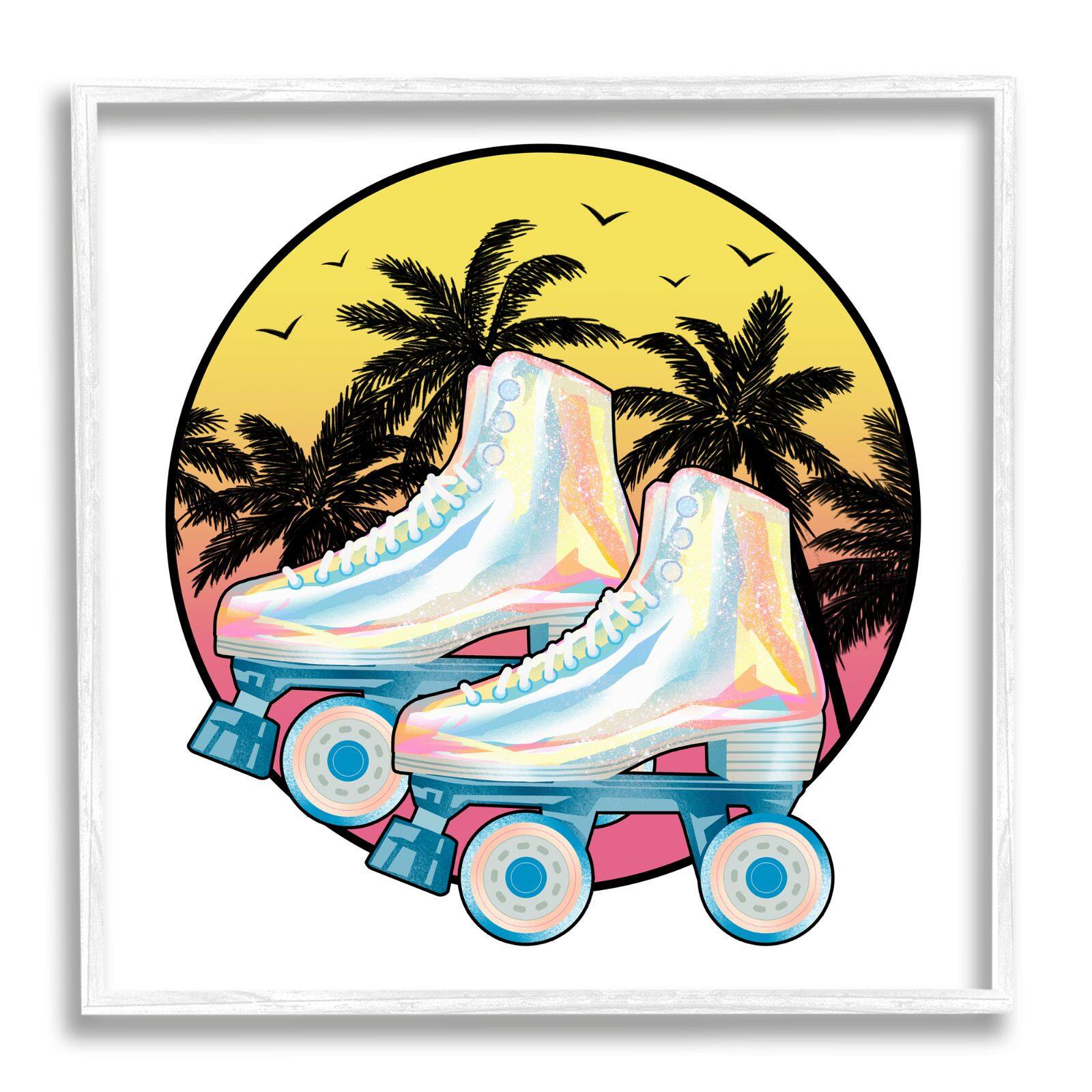 Stupell Industries Retro Tropical Summer Sky Vintage Roller Skating Derby Framed Wall Art
