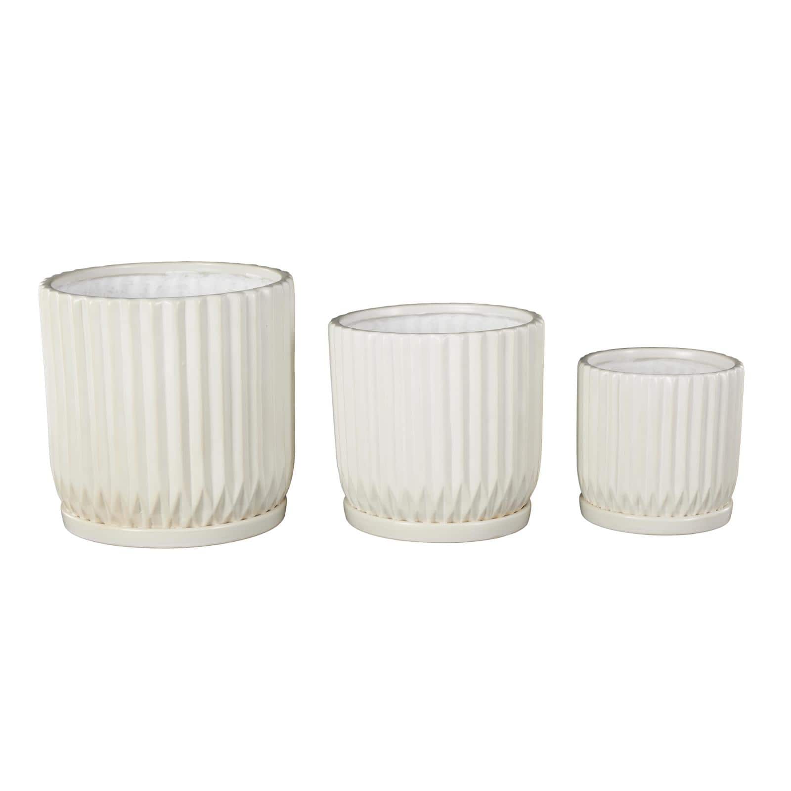 White Ribbed Textured Ceramic Planter Set